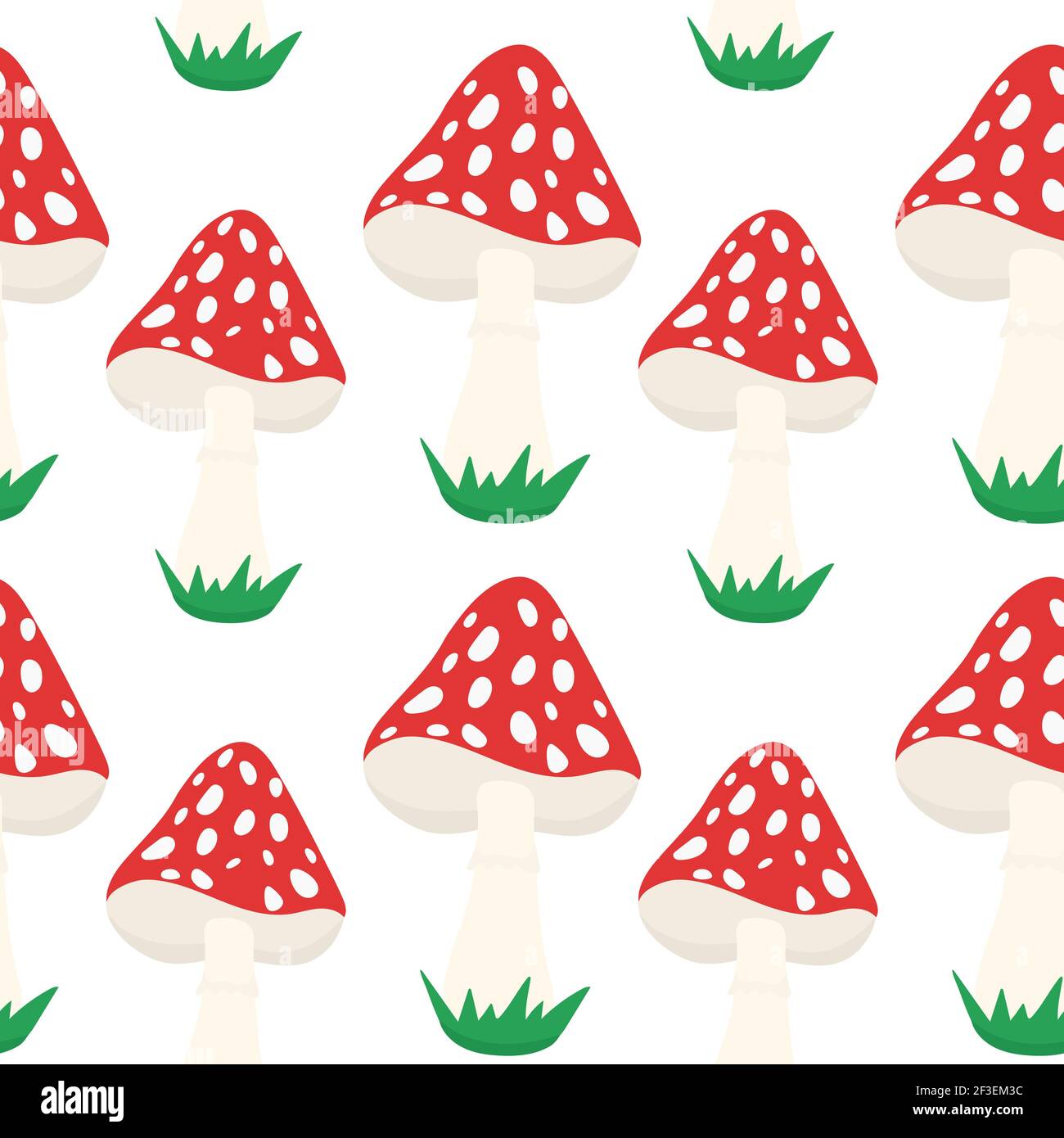 Nahtloser Hintergrund mit Amanita. Ein sich wiederholendes Muster mit roten giftigen Pilzen. Vektor. Stock Vektor