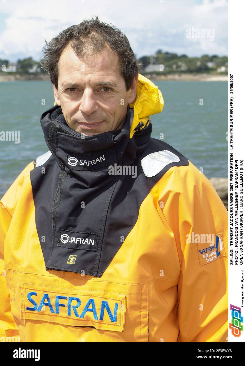 SEGELN - TRANSAT JACQUES VABRE 2007 VORBEREITUNG - LA TRINITE SUR MER (FRA) - 25/06/2007 FOTO : FRANCOIS VAN MALLEGHEM / SAFRAN / DPPI GEÖFFNET 60 SAFRAN / SKIPPER : MARC GUILLEMOT (FRA) Stockfoto