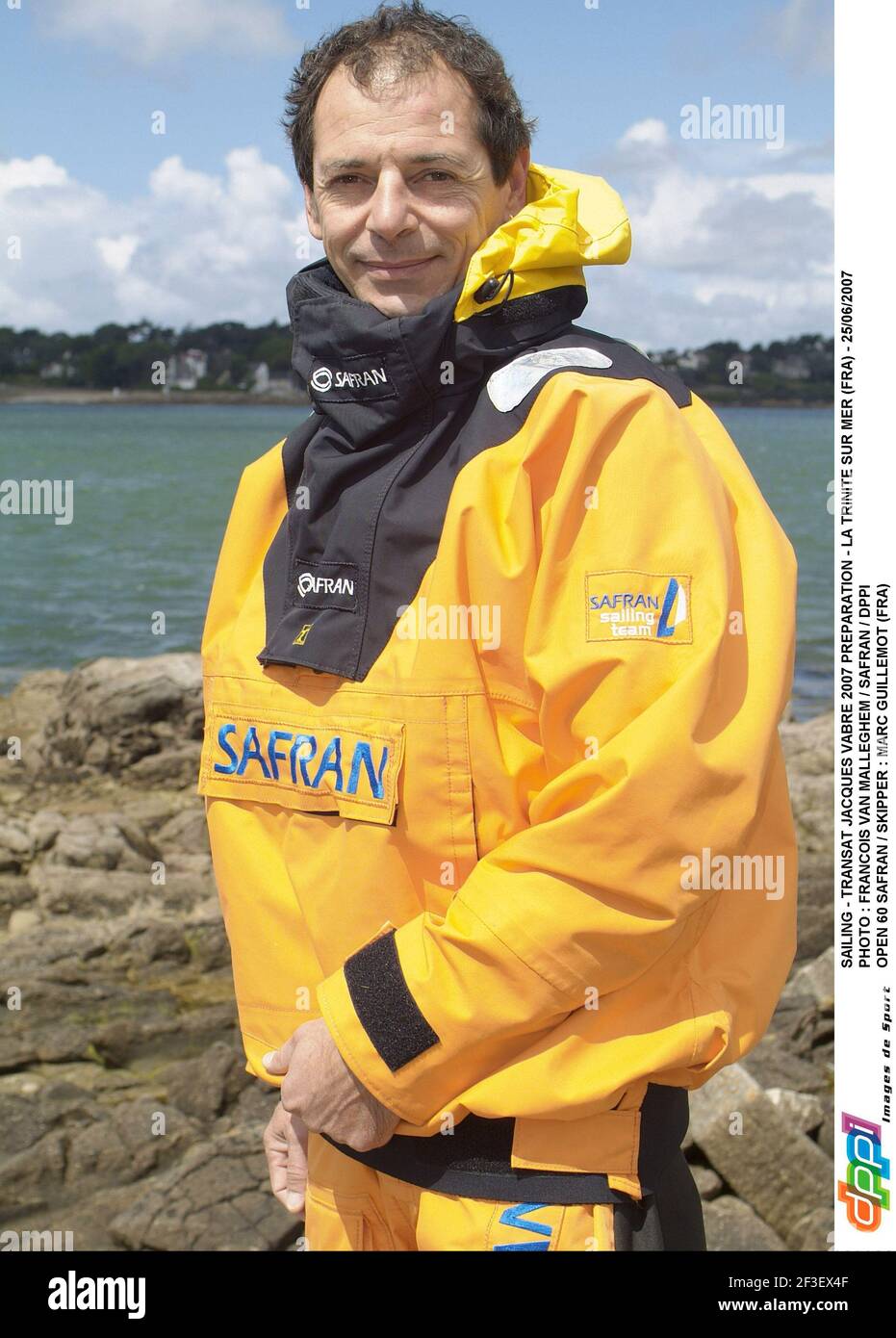 SEGELN - TRANSAT JACQUES VABRE 2007 VORBEREITUNG - LA TRINITE SUR MER (FRA) - 25/06/2007 FOTO : FRANCOIS VAN MALLEGHEM / SAFRAN / DPPI GEÖFFNET 60 SAFRAN / SKIPPER : MARC GUILLEMOT (FRA) Stockfoto