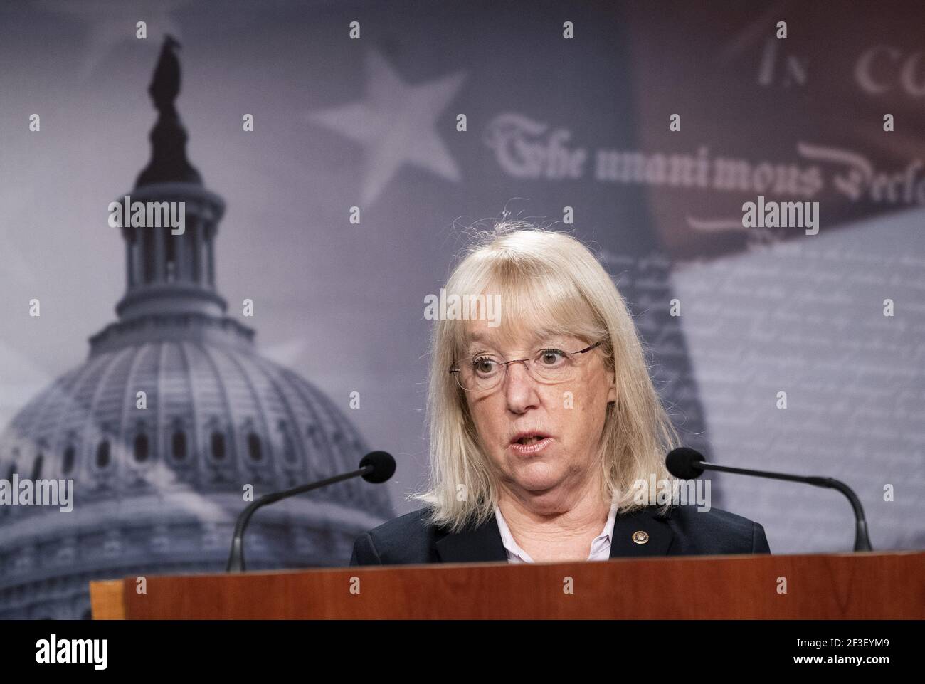 Washington, Usa. März 2021, 16th. Sen. Patty Murray, D-WA, spricht bei einer Pressekonferenz im US-Kapitol in Washington, DC am Dienstag, 16. März 2021. Foto von Kevin Dietsch/UPI Kredit: UPI/Alamy Live News Stockfoto