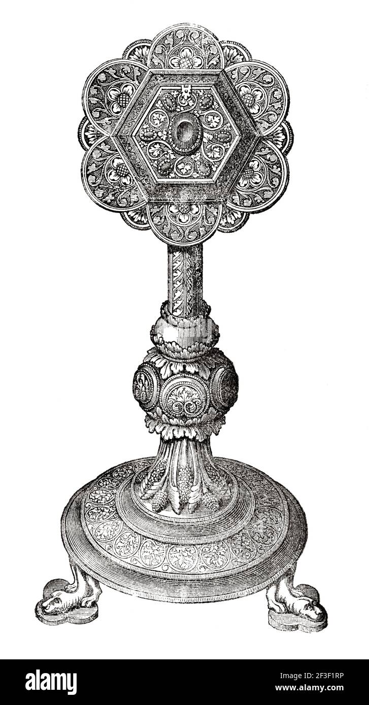 Cathédrale Notre-Dame de Reims. Kathedrale von Reims Goldgewahrsam, Frankreich. Alte 19th Jahrhundert gravierte Illustration von Jesus Christus von Veuillot 1890 Stockfoto