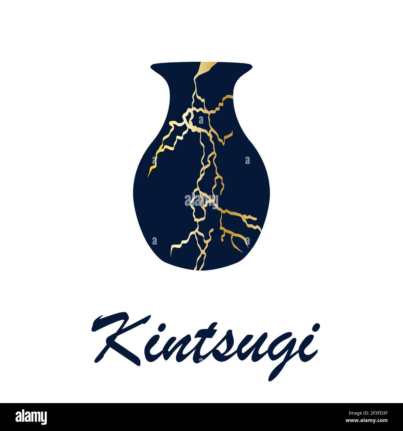 Renoviert kintsugi japanische Vase Kunst Farbe Skizze Gravur Illustration. Kintsugi Inschrift. Stock Vektor