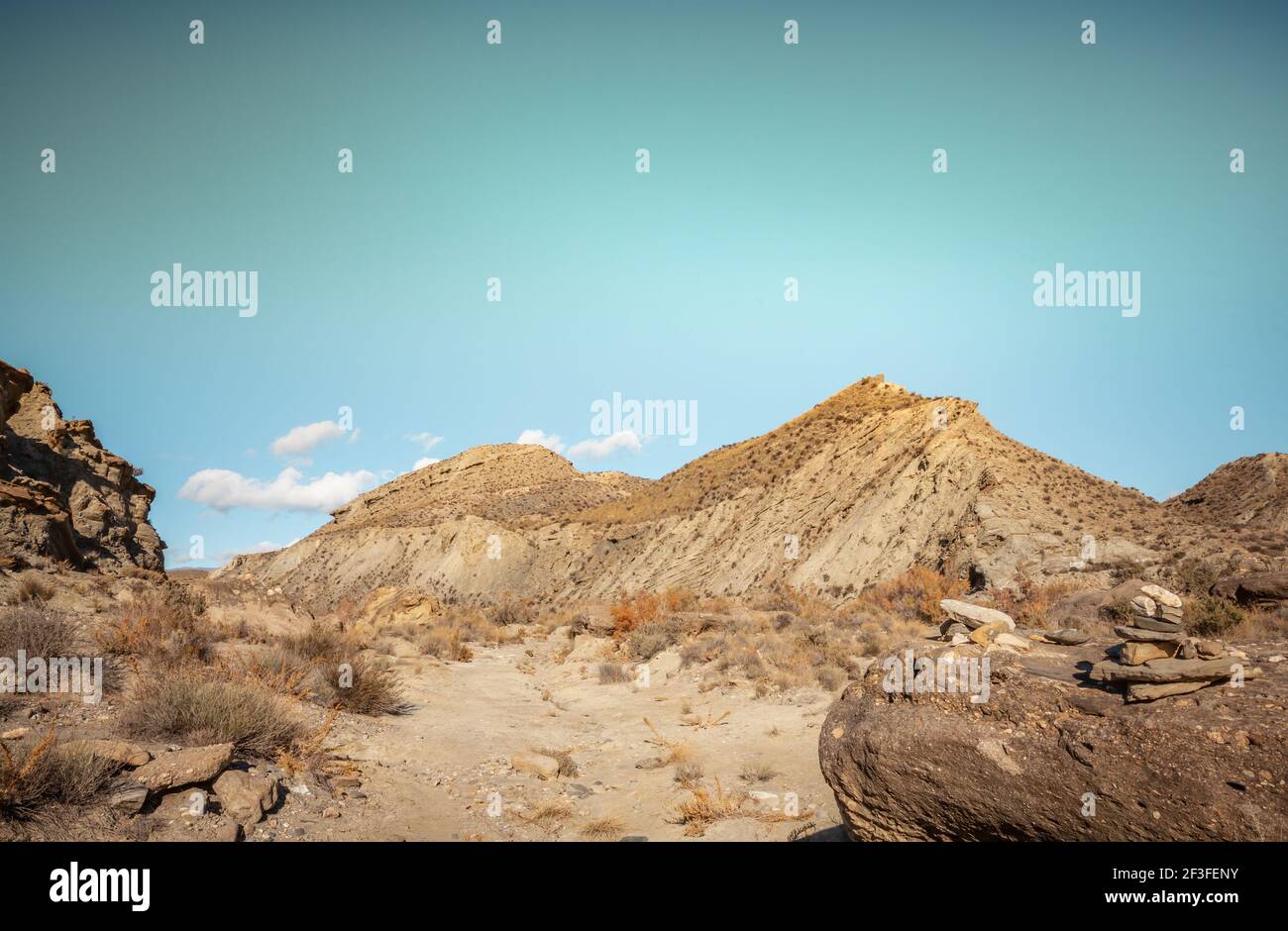Tabernas Desert Hills Landschaft in Almeria Spanien Natur Abenteuer Reisen Europa Stockfoto