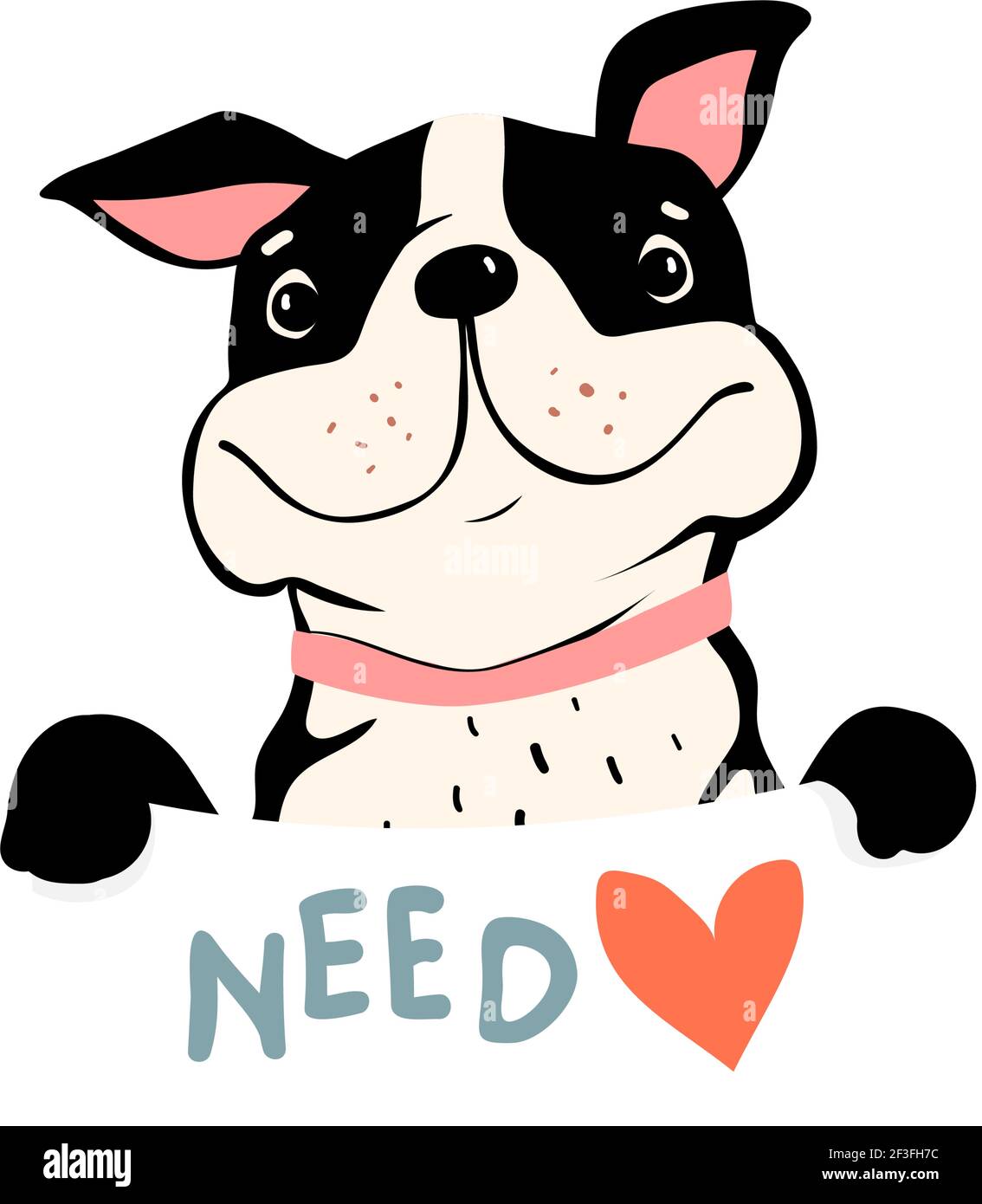 Hund Welpen mit Zeichen brauchen Liebe lächelnd Cartoon Stock Vektor