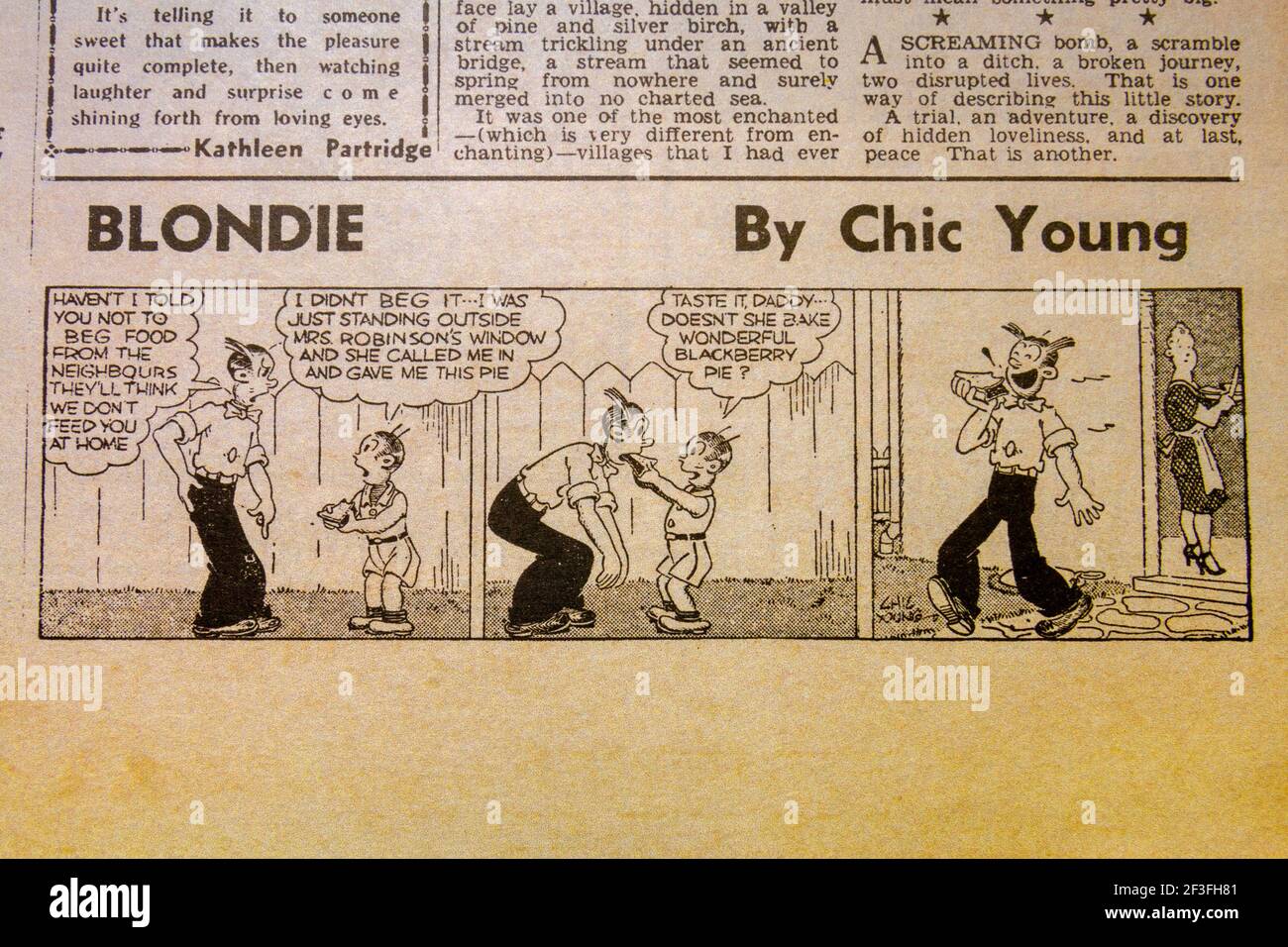 „Blondie“ von Chic Young in der Tageszeitung Daily Sketch (Replik), 29. August 1940 (während des Blitzes). Stockfoto