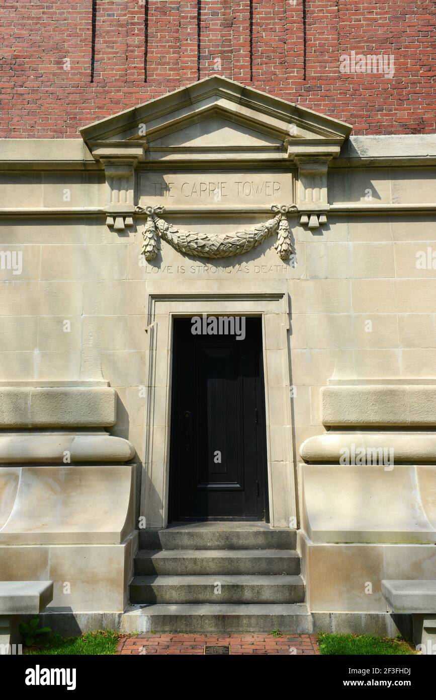 Carrie Tower ist das Wahrzeichen der Brown University, das Caroline Mathilde Brown, Brown University, Providence, Rhode Island, USA, erinnert. Stockfoto