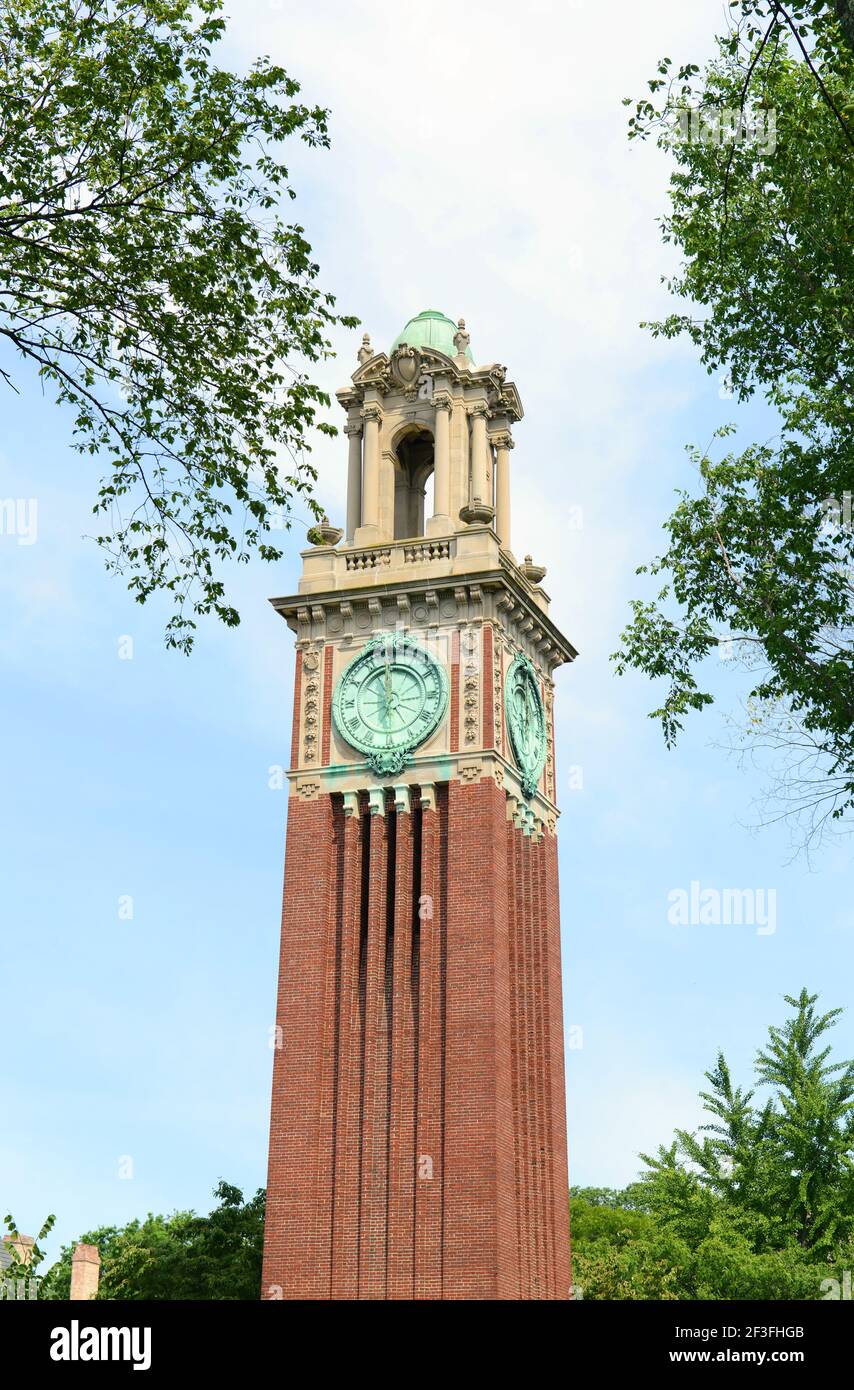 Carrie Tower ist das Wahrzeichen der Brown University, das Caroline Mathilde Brown, Brown University, Providence, Rhode Island, USA, erinnert. Stockfoto