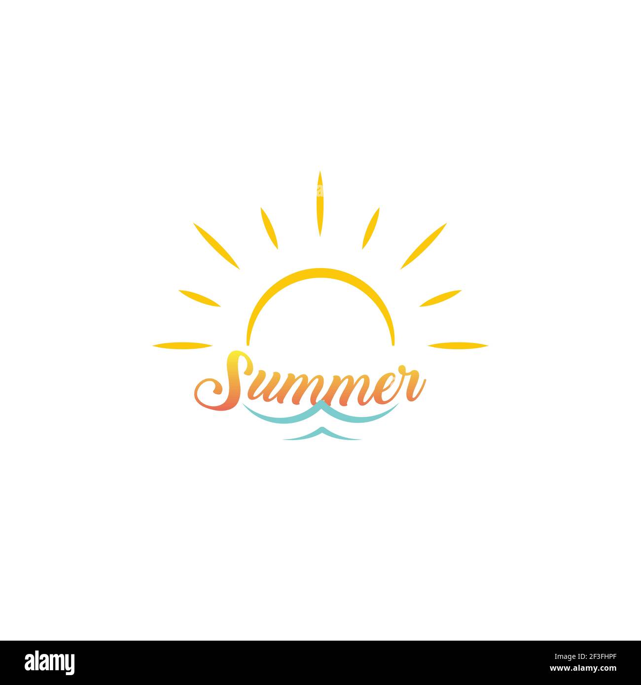 Logo für Sommerferien. Sonne mit Meereswelle, Schriftzug des Sommers, Cartoon Silhouette Stil. Vektorgrafik. Stock Vektor