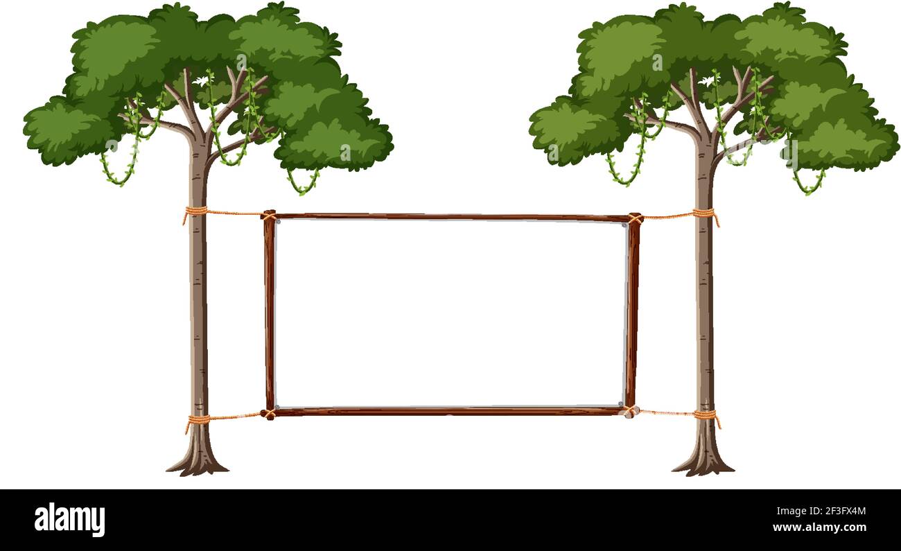 Leeres Banner mit großen Bäumen auf weißem Hintergrund Illustration Stock Vektor