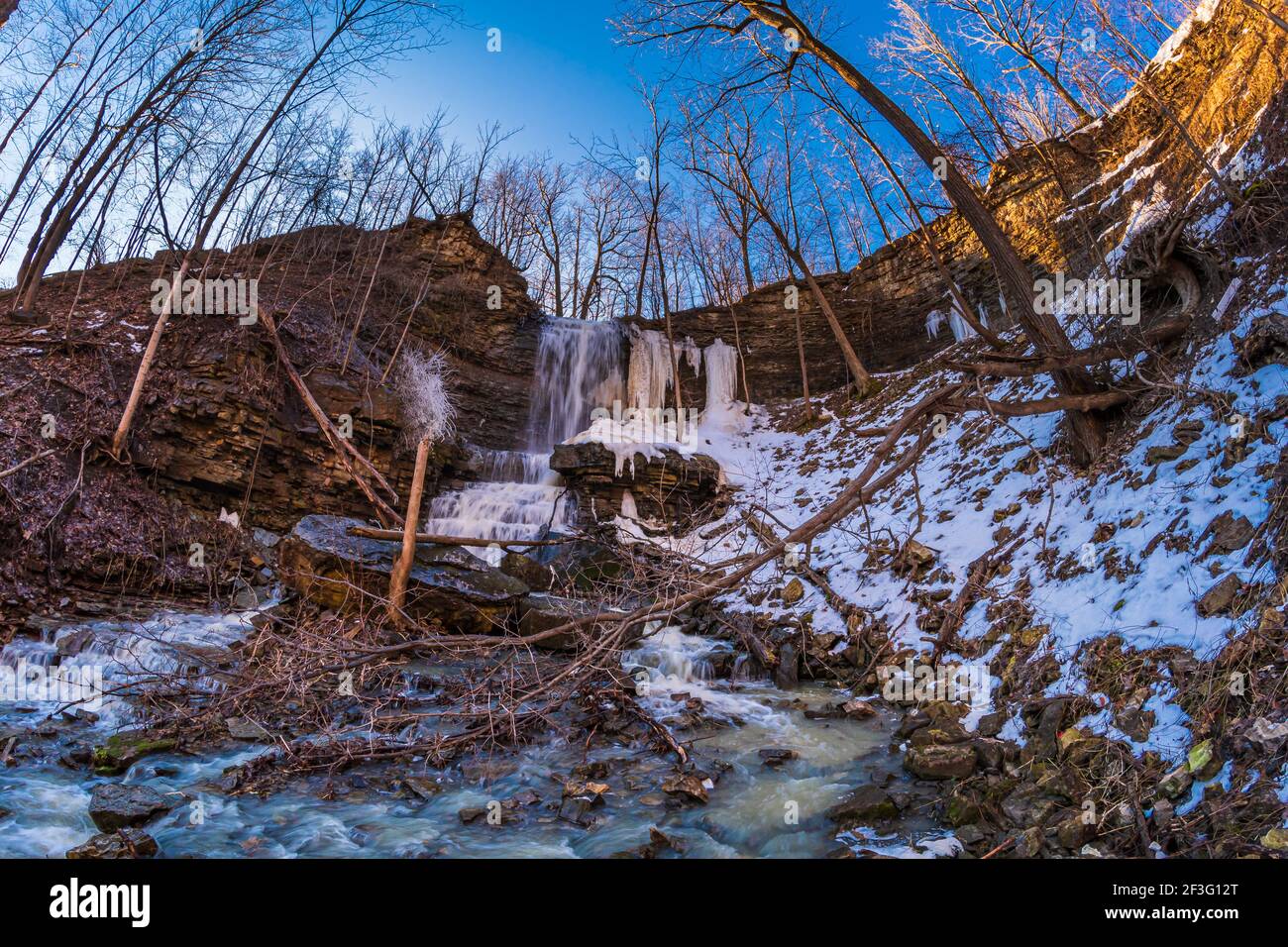 Billy Green Waterfalls Hamilton Ontario Kanada im Winter Stockfoto