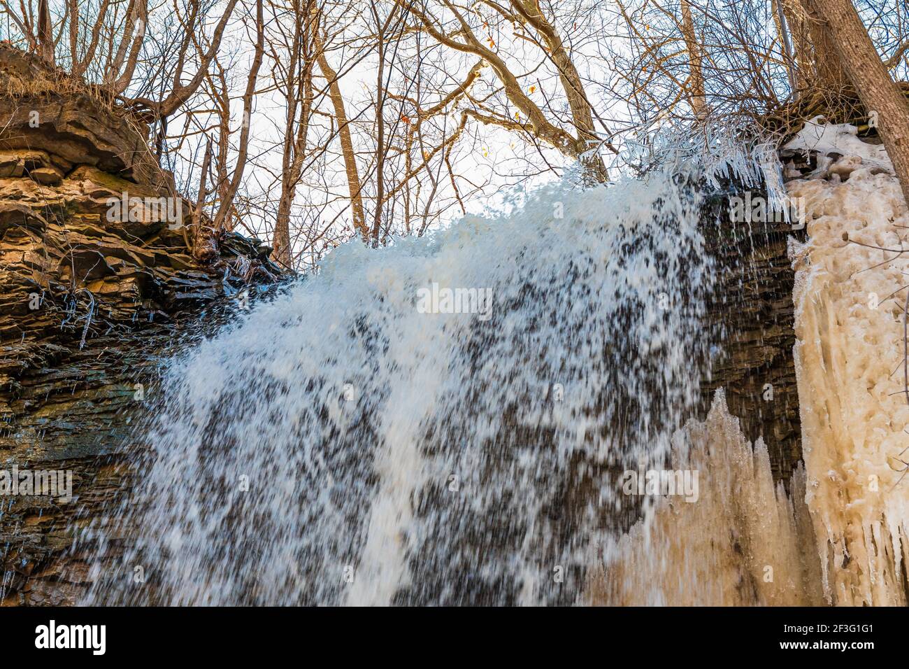 Billy Green Waterfalls Hamilton Ontario Kanada im Winter Stockfoto