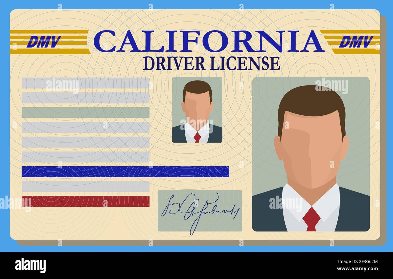 California Driver License gefüllt mit generischen Informationen isoliert Illustration Stockfoto