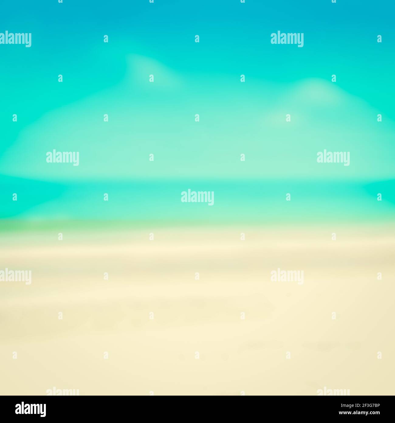 Verschwommener weißer Sandstrand und blauer Himmel - abstrakter Hintergrund, Vintage-Ton Stockfoto