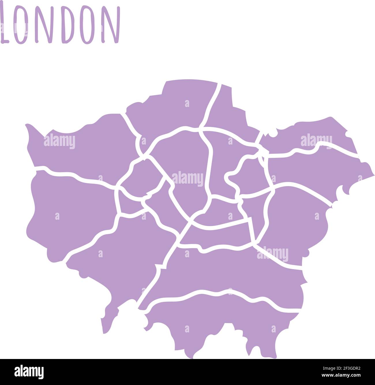 London, UK Karte Silhouette administrative Teilung, Vektor-Karte isoliert auf weißem Hintergrund. Grenzkarte mit Straßen. Detaillierte Darstellung. Kap Stock Vektor
