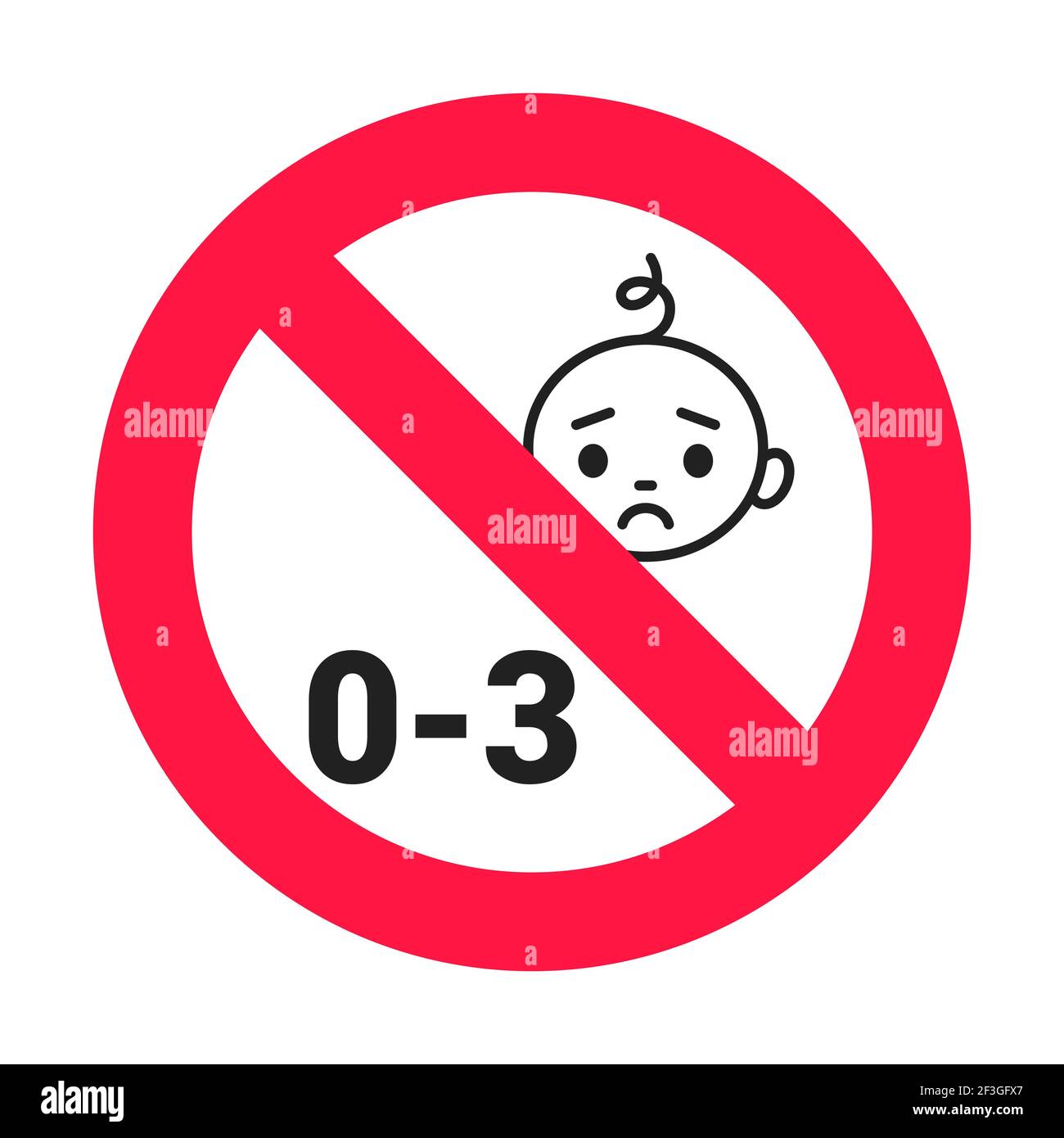 Erstickungsgefahr verboten Schild Aufkleber nicht geeignet für Kinder unter 3 Jahren isoliert auf weißem Hintergrund Vektor-Illustration. Scharfe Kanten und klein Stock Vektor