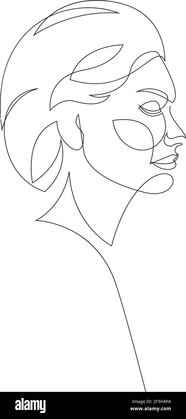 Eine Zeile Mädchen oder Frau Porträt Design. Hand Minimalismus stil Vector Illustration gezeichnet Stock Vektor