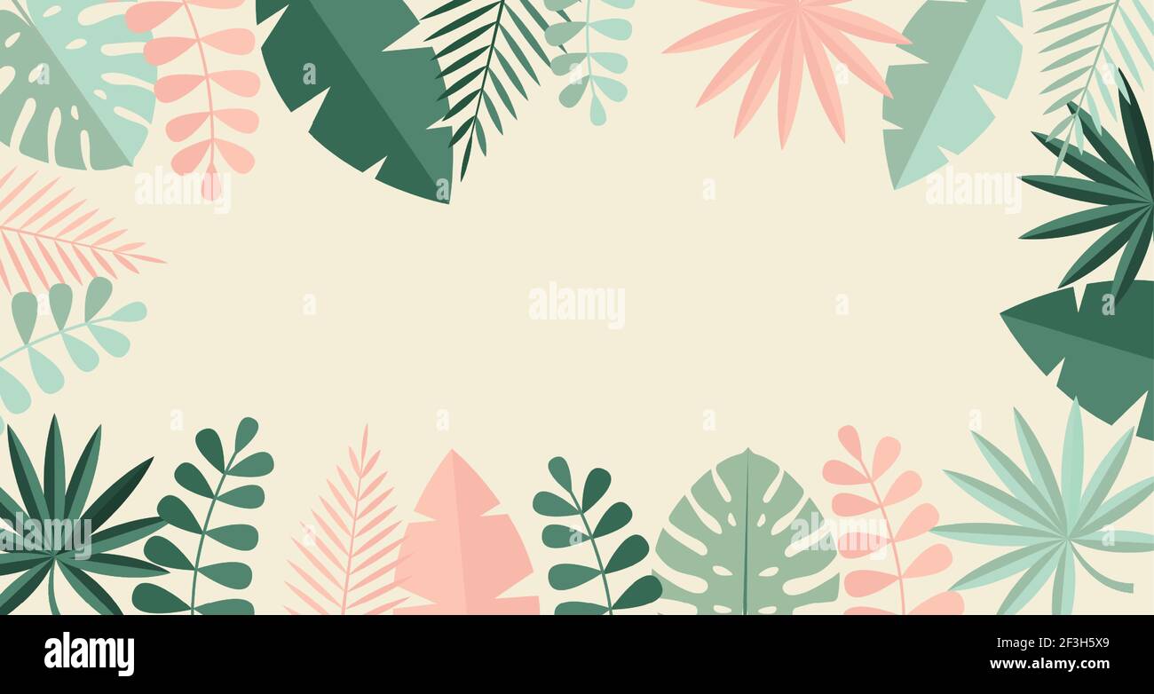 Einfache tropische Handfläche und Motstera Blätter natürliche flache Hintergrund. Vektorgrafik EPS10 Stock Vektor