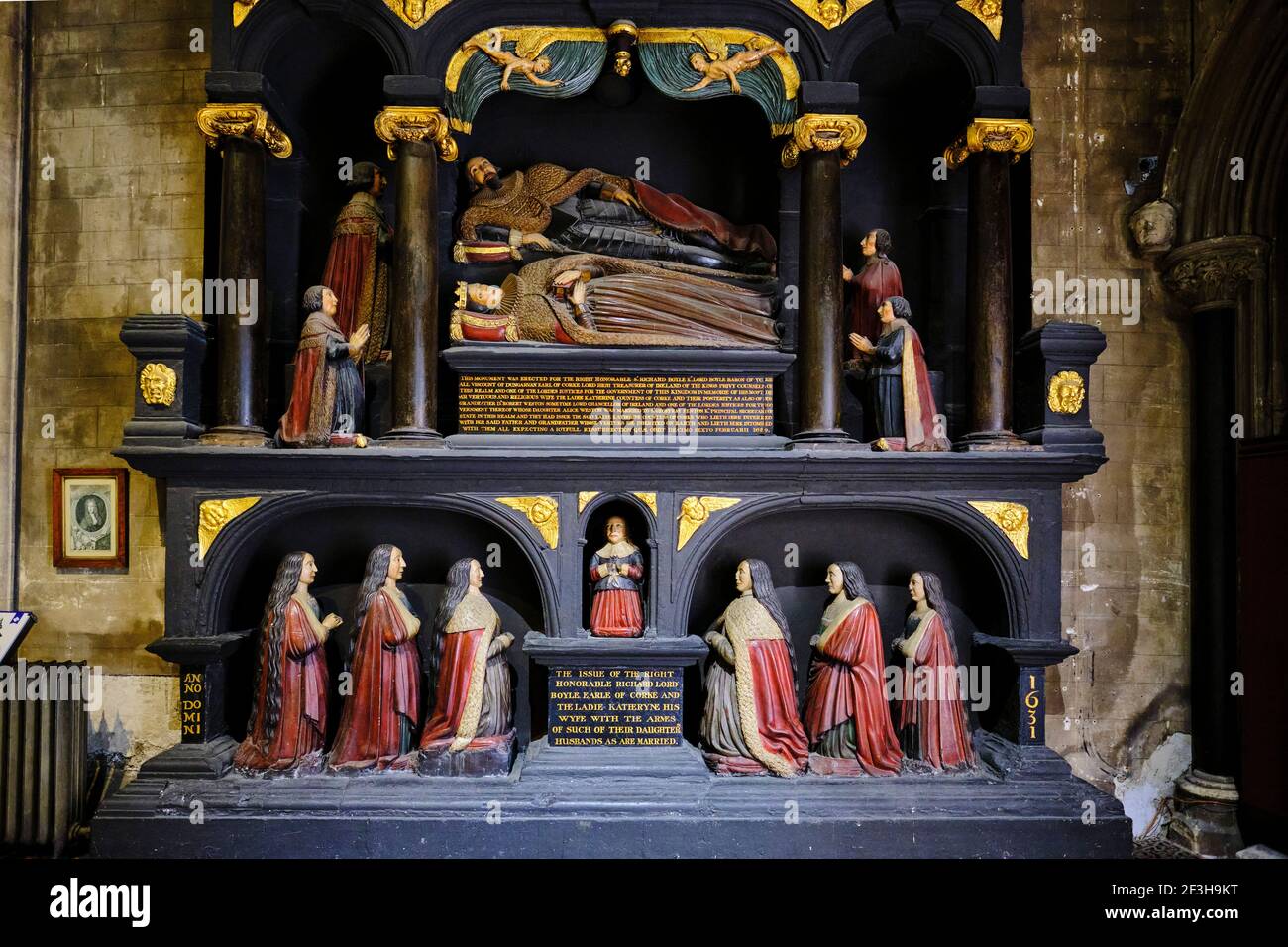 Republik Irland; Dublin, St. Patrick's Cathedral Church ist eine nationale Kirche der Republik Irland, Bowles Familiengrab aus dem Jahr 1632 Stockfoto