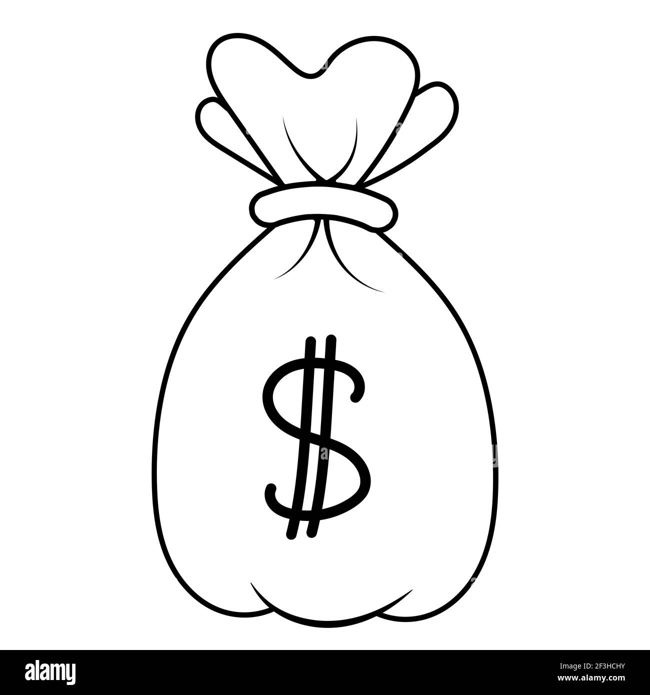 Cartoon geknotete Tasche mit Geldbank Symbol, Vektor-Tasche mit Dollar-Geld-Symbol, finanzielle Geld sparen Zeichen, Reichtum Konzept Stock Vektor