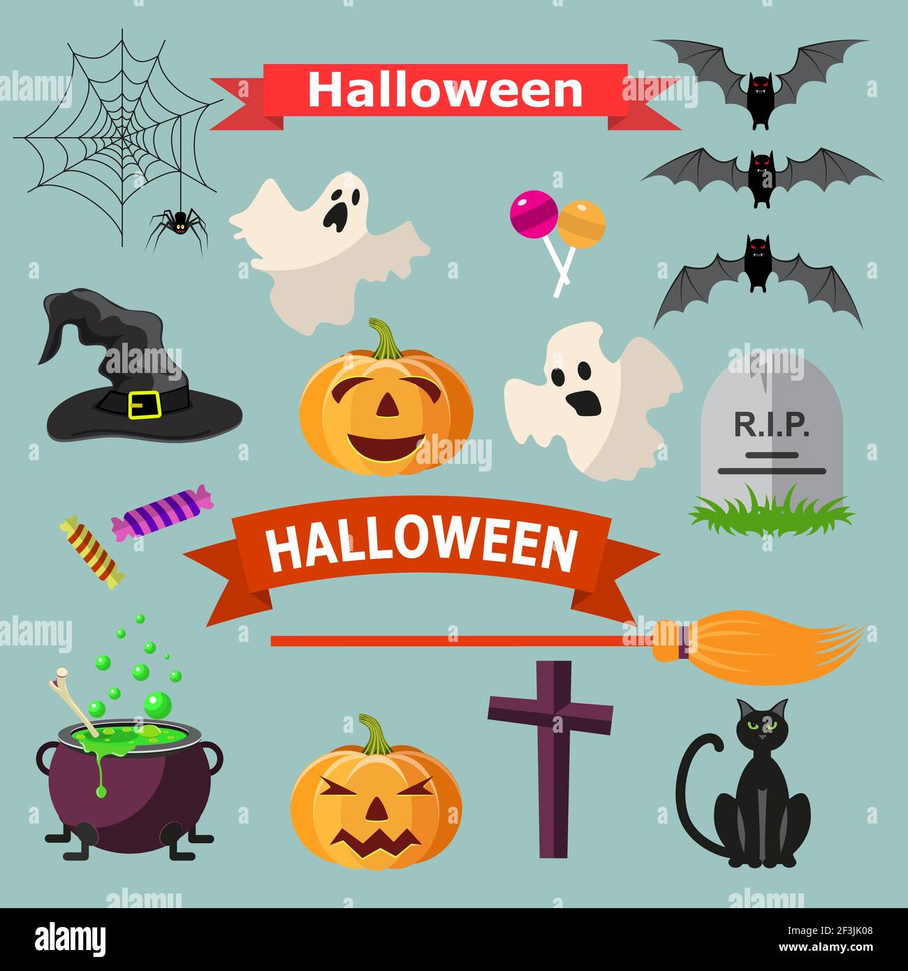 Set von Halloween-Bänder und Figuren. Stock Vektor