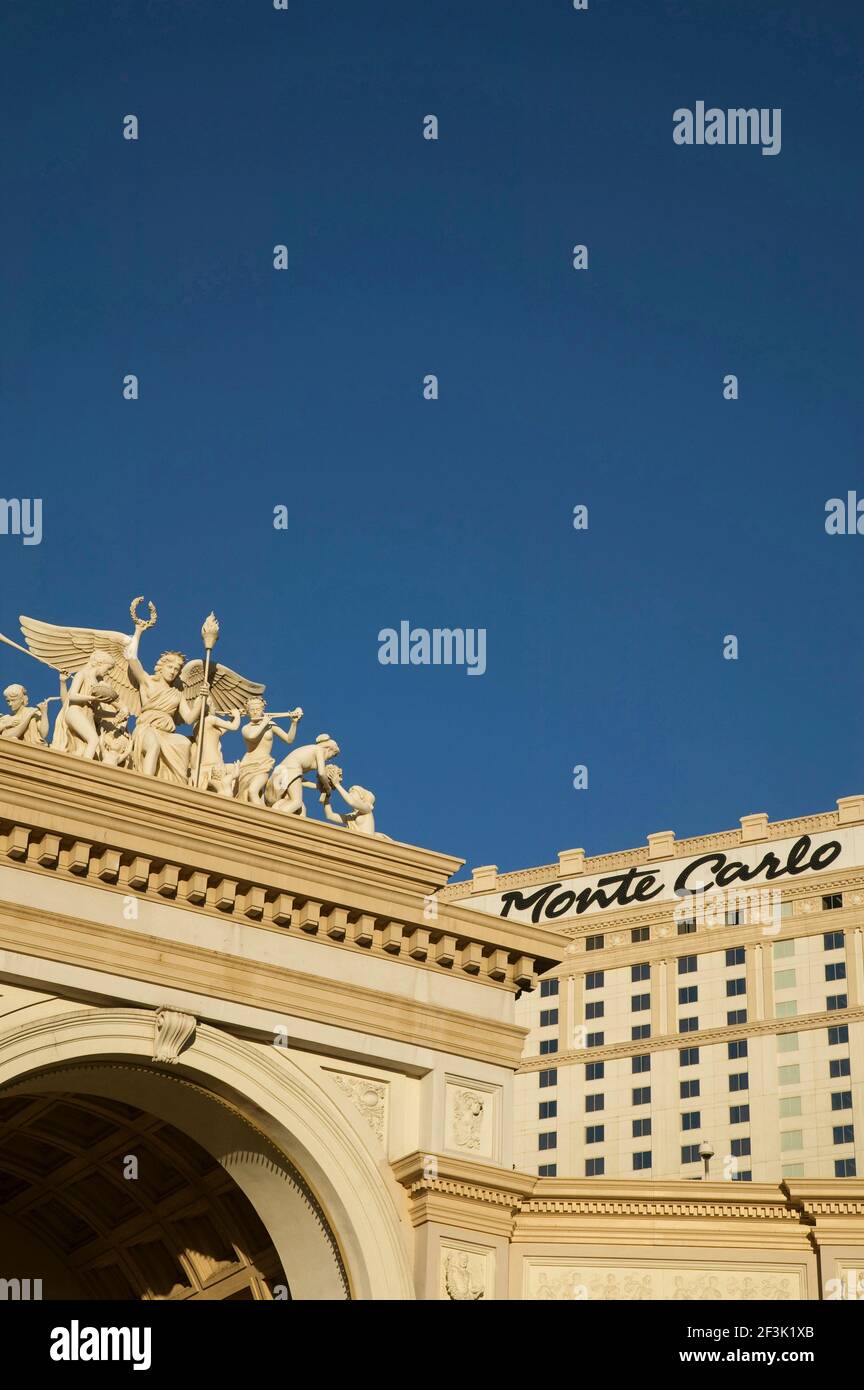 Außenbogendetails, Monte Carlo Hotel und Casino, Las Vegas, Nevada Stockfoto