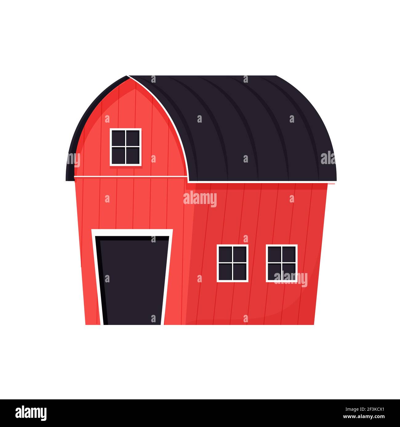 Rote Scheune im Cartoon-Stil mit Tür, Fenster isoliert auf weißem Hintergrund. Hof Gebäude, Außenbereich. Traditionelles ländliches Lagerhaus. . Vektor Stock Vektor