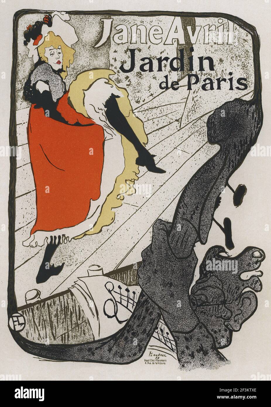 Jane Avril, Jardin de Paris, Poster. Frankreich, 1893. Von Toulouse-Lautrec Jane Avril (1868 – 1943) war eine französische Can-Can-Tänzerin, berühmt gemacht durch Henri de To Stockfoto