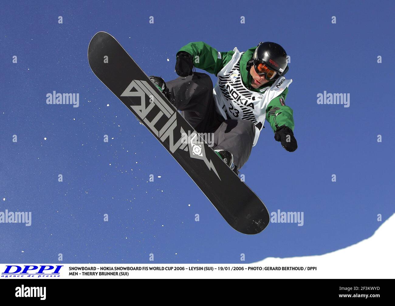 SNOWBOARD - NOKIA SNOWBOARD FIS WORLD CUP 2006 - LEYSIN (SUI) - 19/01 /2006 - FOTO : GERARD BERTHOUD / DPPI MEN - THERRY BRUNNER (SUI) Stockfoto