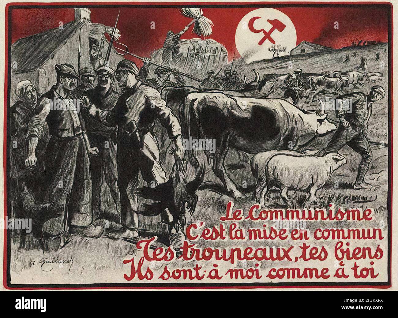 Französisches antikommunistisches Propagandaplakat. Der Kommunismus ist die gewaltsame Abtreibung aller Privateigentum. Frankreich, 1927 Stockfoto