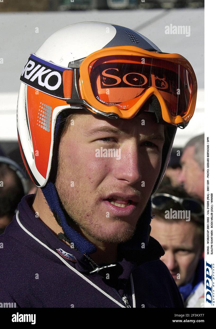 SKIFAHREN - WELTCUP 2001/2002 - VAL D'ISERE (FRA) - 20011209 - FOTO: GERARD BERTHOUD / DPPI SLALOMRIESE MÄNNER - BODE MILLER (USA) / SIEGER Stockfoto