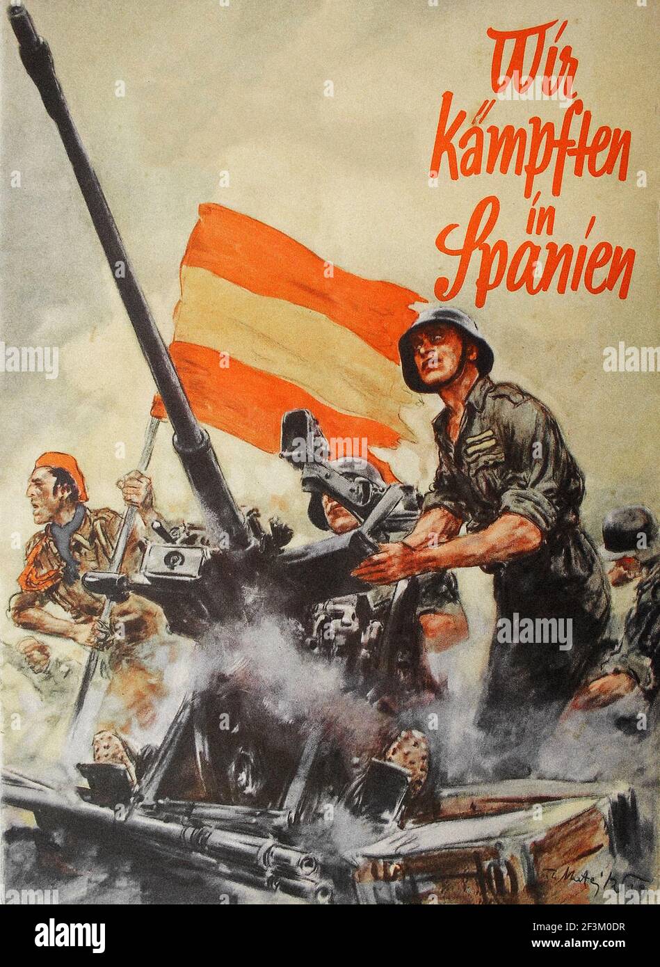 Deutsches Propagandaplakat aus dem Bürgerkrieg in Spanien. 1930s Stockfoto