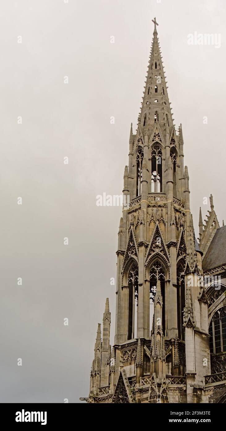 Spitze der römisch-katholischen Kirche Saint Maclou im gotischen Stil Rouen, Frane Stockfoto