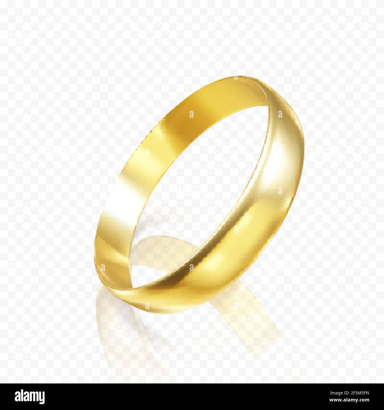 Realistischer Goldring. 3D Render von goldenem Ring mit Schatten und Spiegelung. Vektorgrafik Stock Vektor