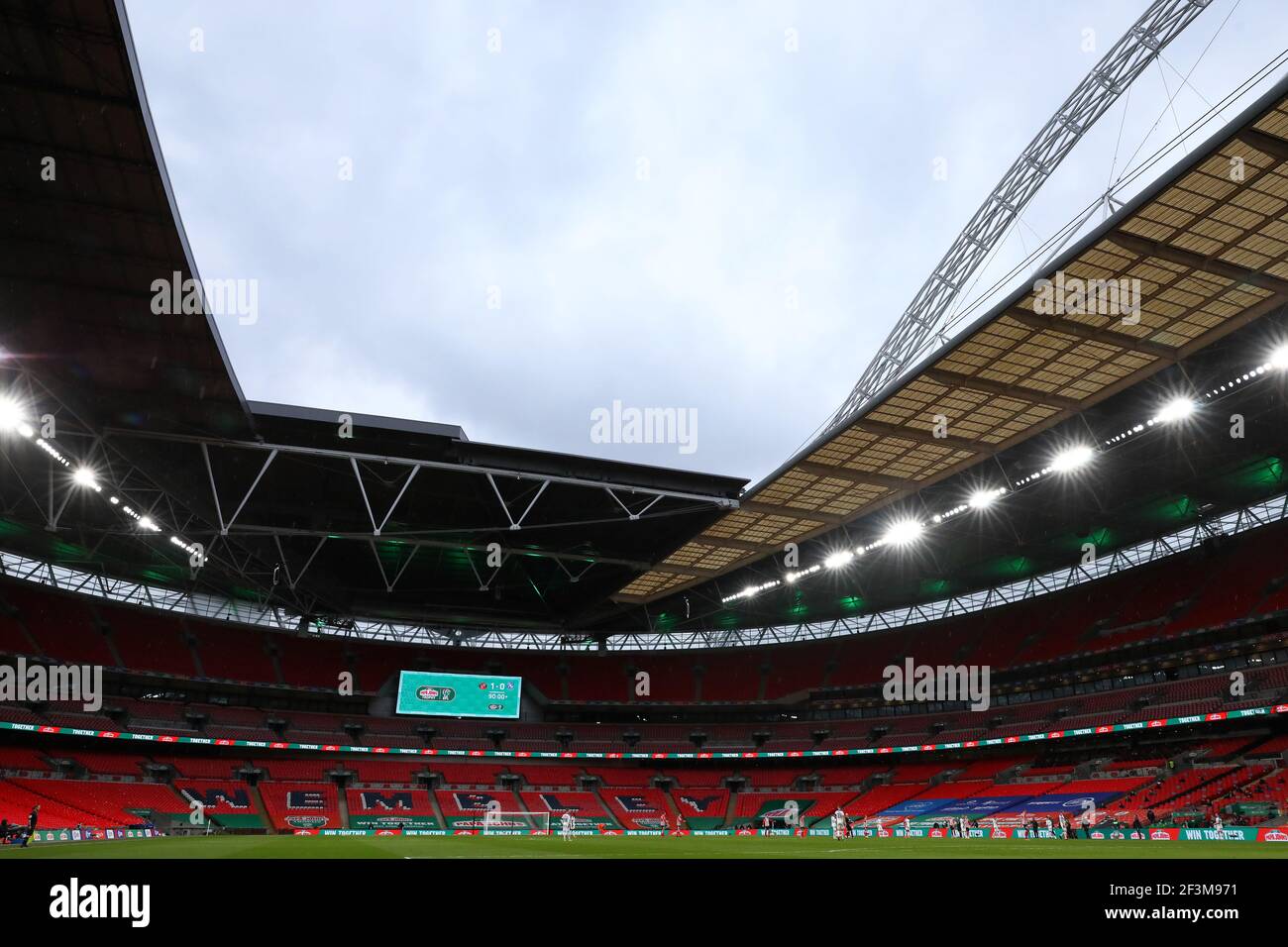 Allgemeine Spielansicht in einem leeren hinter verschlossenen Türen Wembley Stadium - Sunderland V Tranmere Rovers, EFL Papa John's Trophy Final, Wembley Stadium, London - 14th. März 2021 nur für redaktionelle Verwendung Stockfoto