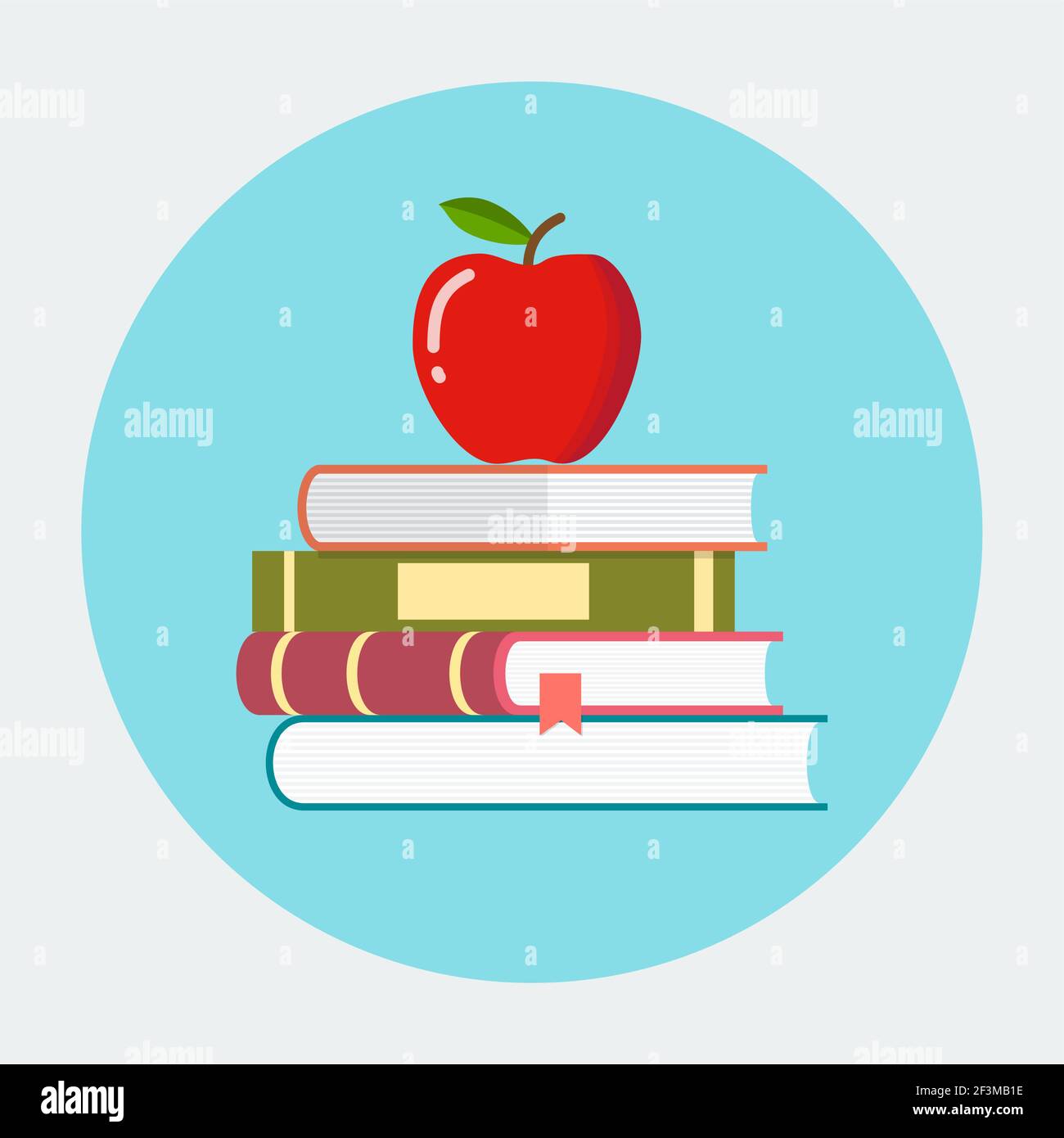 Roter Apfel auf einem Bücherhaufen Stock Vektor