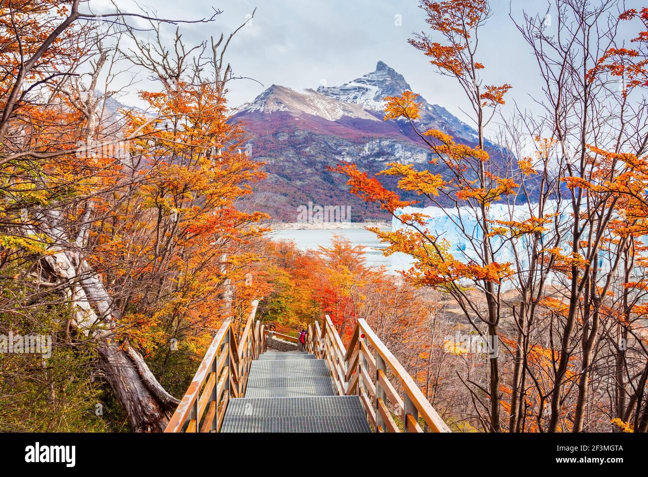 Touristische Route in der Nähe der Perito Moreno Gletscher in Patagonien, Argentinien. Es ist eines der wichtigsten touristischen Attraktionen im argentinischen Patagonien. Stockfoto