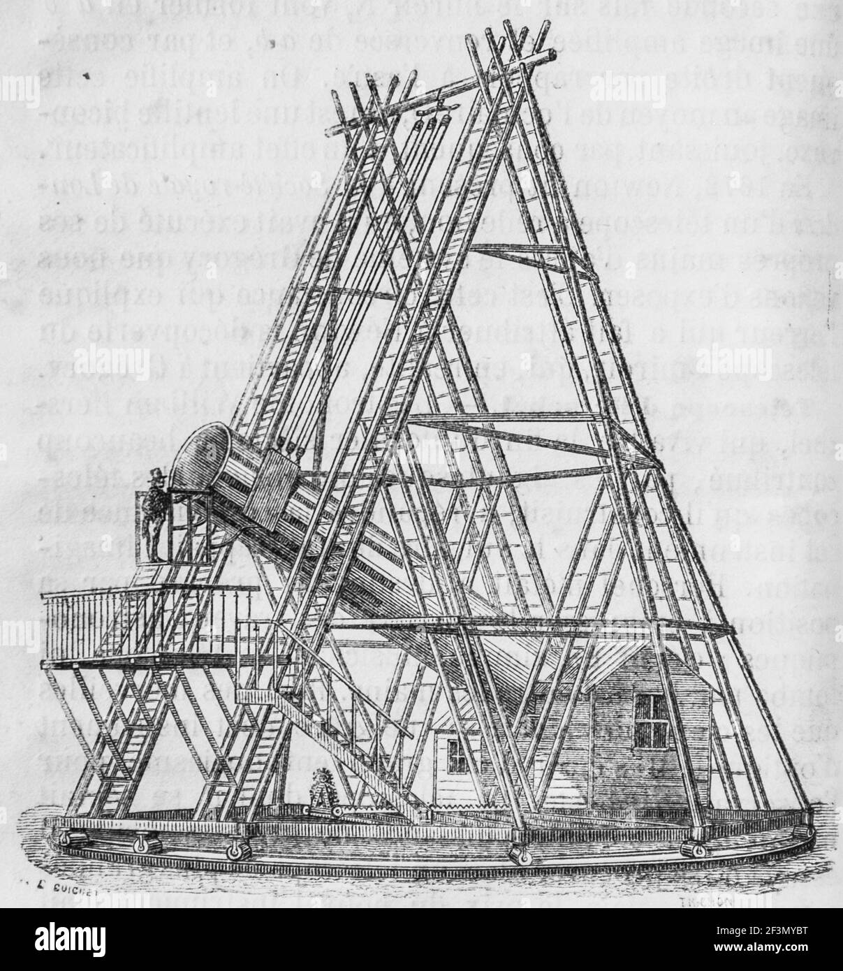 Telescope d'herschel, les grandes inventions par louis figuier,editeur hachette, 1865 Stockfoto