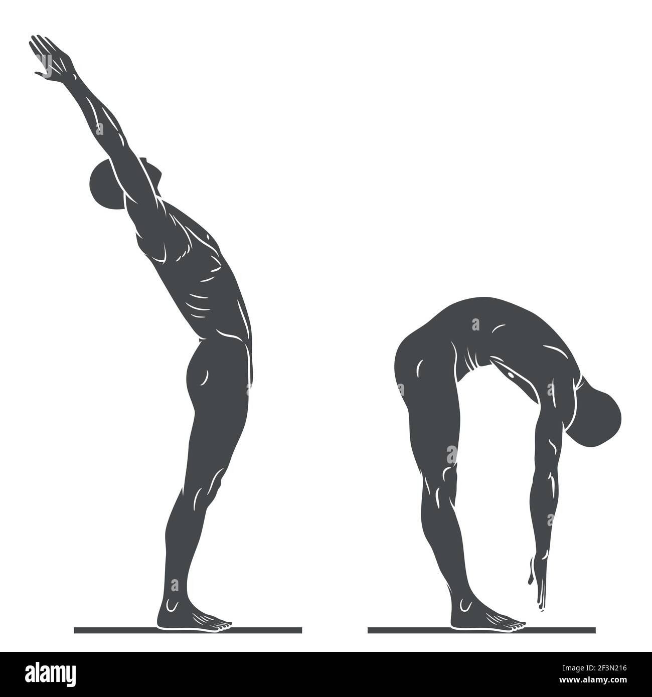 Silhouette des menschlichen Körpers in Bewegung Pose, Person, die körperliche Bewegung, Person in guter körperlicher Verfassung, schwarz und weiß Stock Vektor