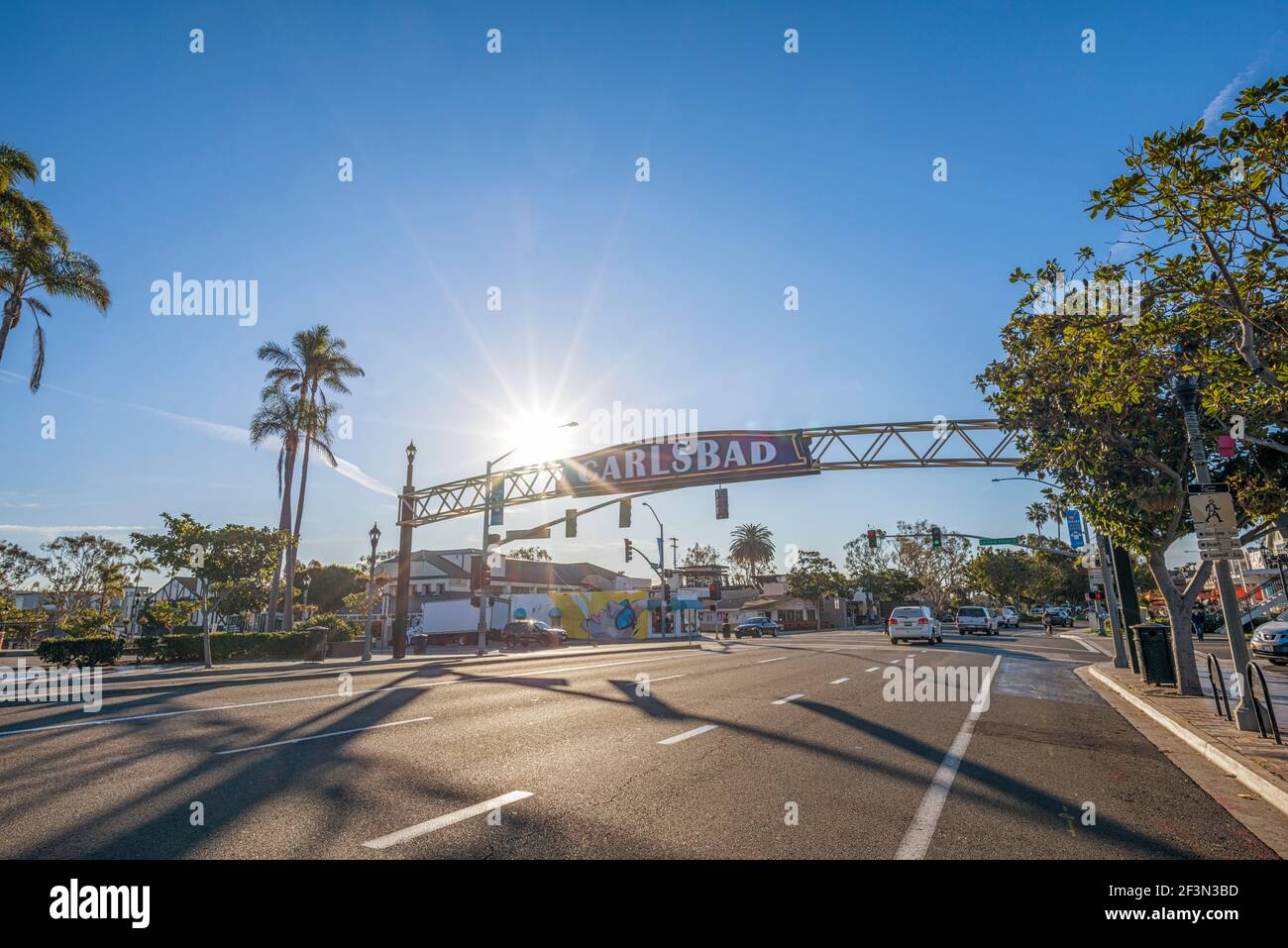 Carlsbad Boulevard an einem Wintermorgen. Carlsbad, Kalifornien, USA. Stockfoto