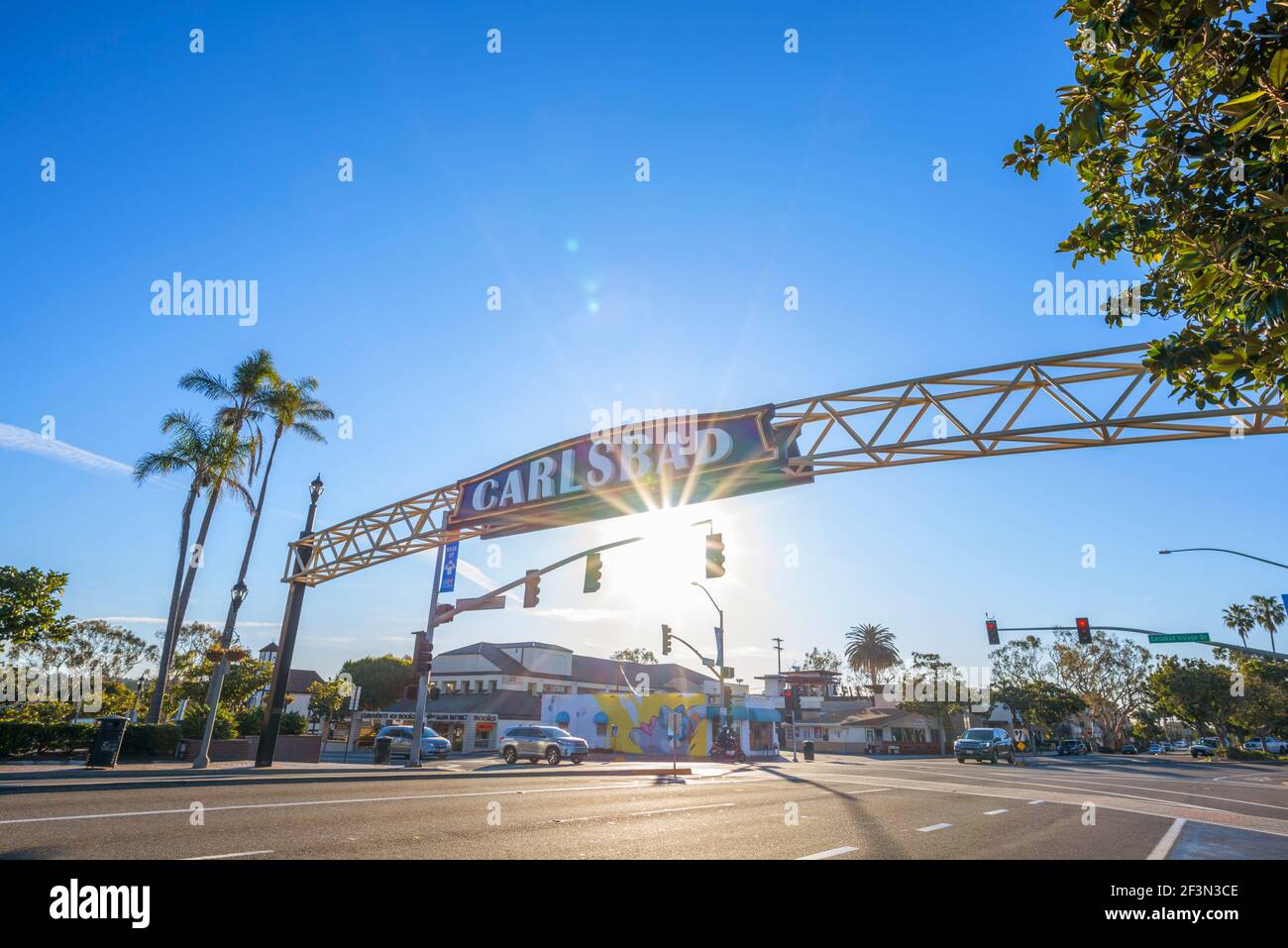 Carlsbad Boulevard an einem Wintermorgen. Carlsbad, Kalifornien, USA. Stockfoto