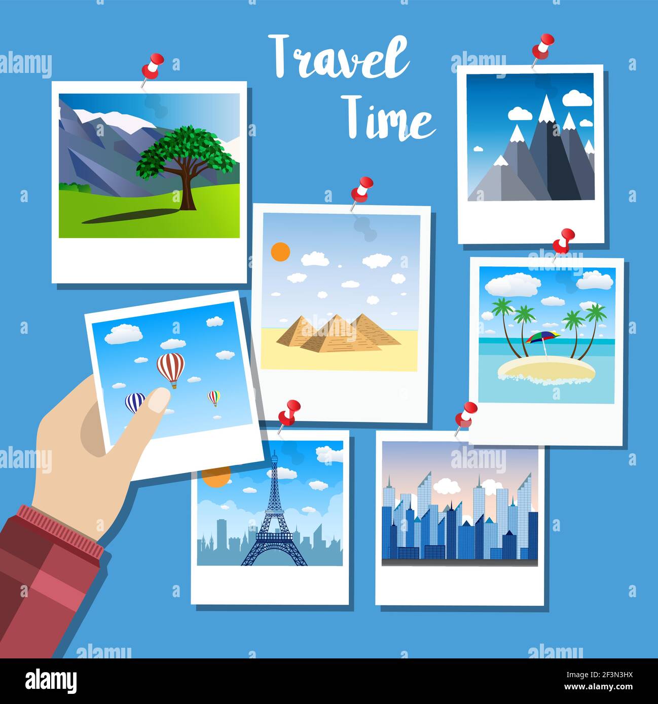 flache Bauweise für Fotos von Reisen Konzept Stock Vektor