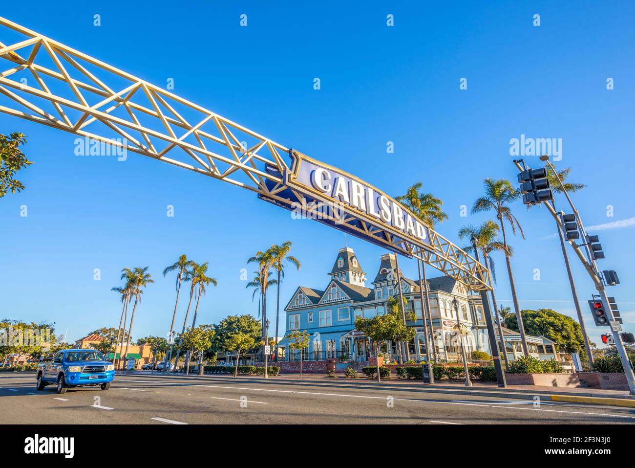 Carlsbad Boulevard an einem Wintermorgen. Carlsbad, Kalifornien, USA. Stockfoto