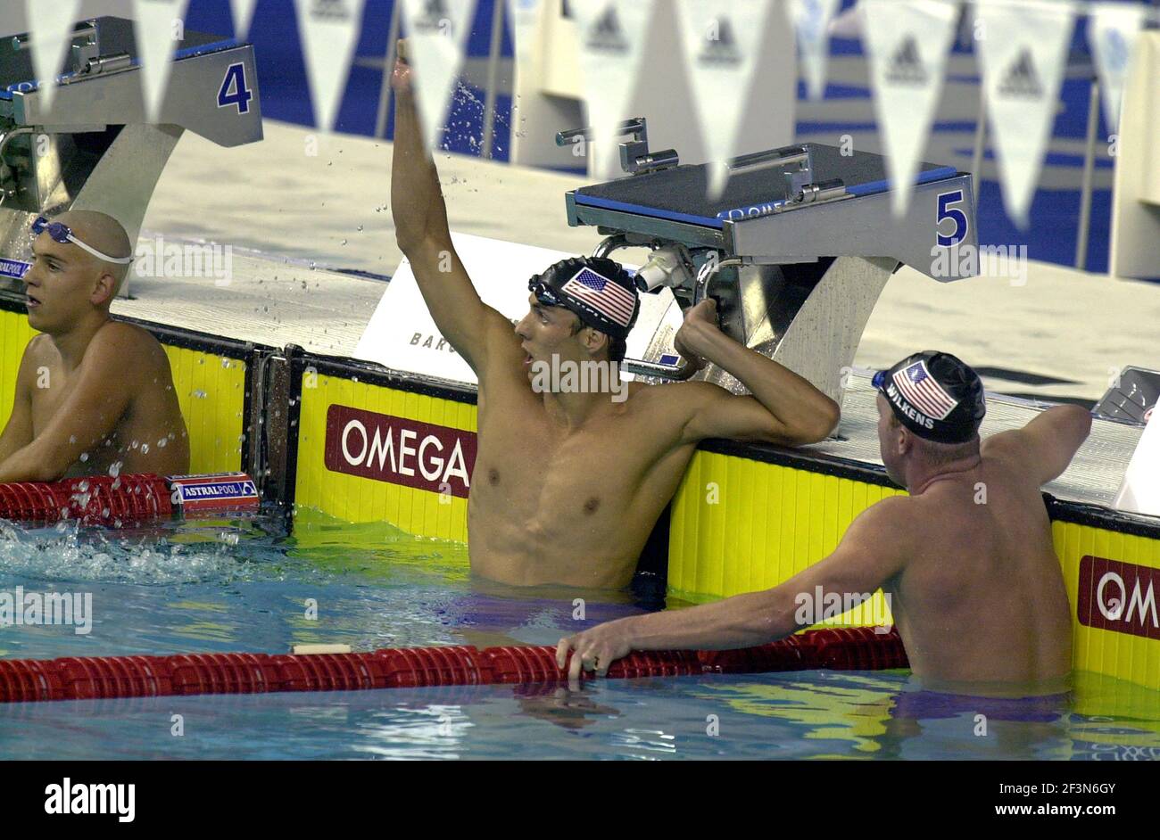 Olympiasieger Michael Phelps von US-Schwimmen während der Weltmeisterschaft, in Barcelona 2003. Stockfoto