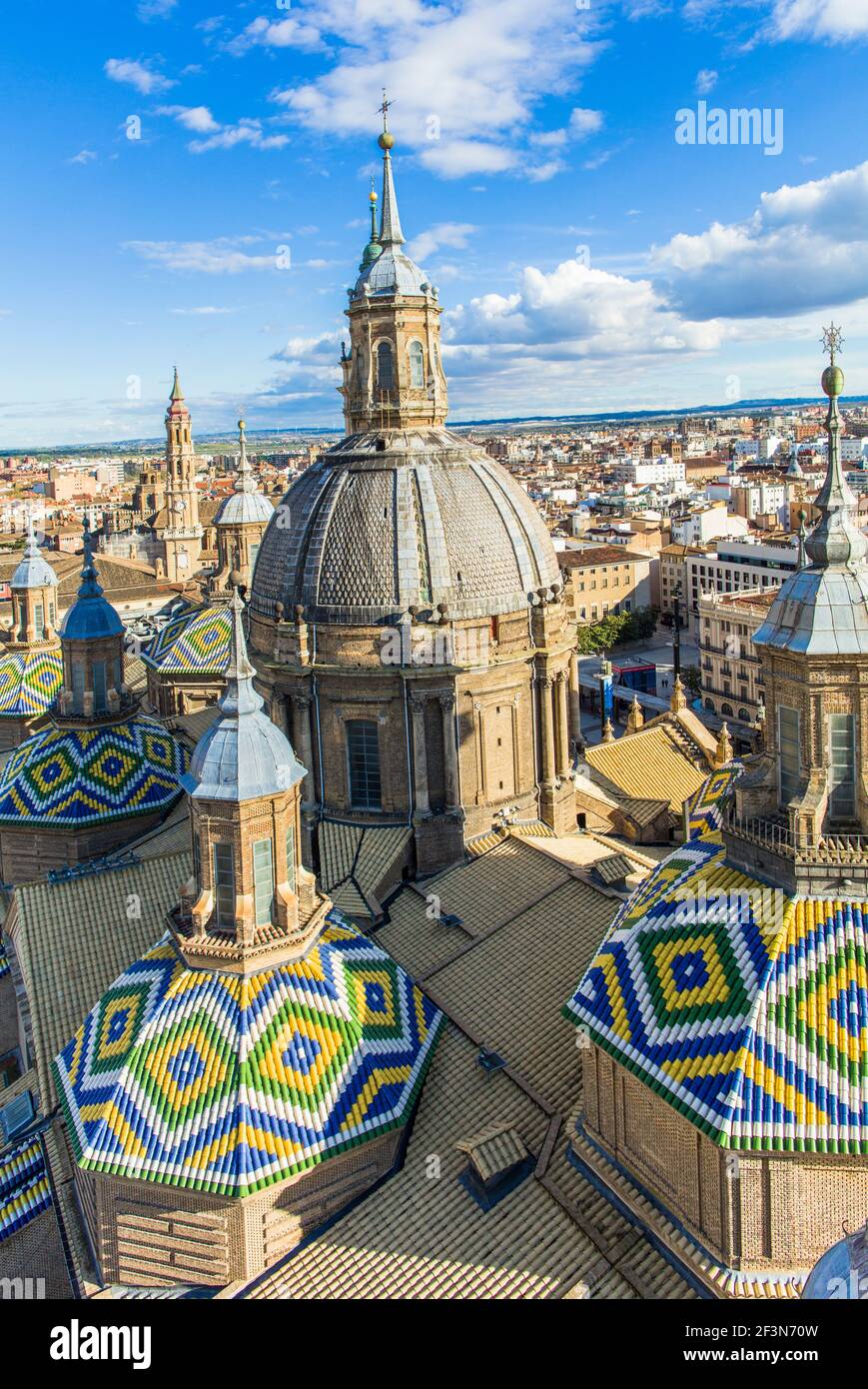 Aussichtspunkt von der Basilika unserer Lieben Frau von Pilar Kathedrale.Stadt Zaragoza Altstadt in Spanien Stockfoto
