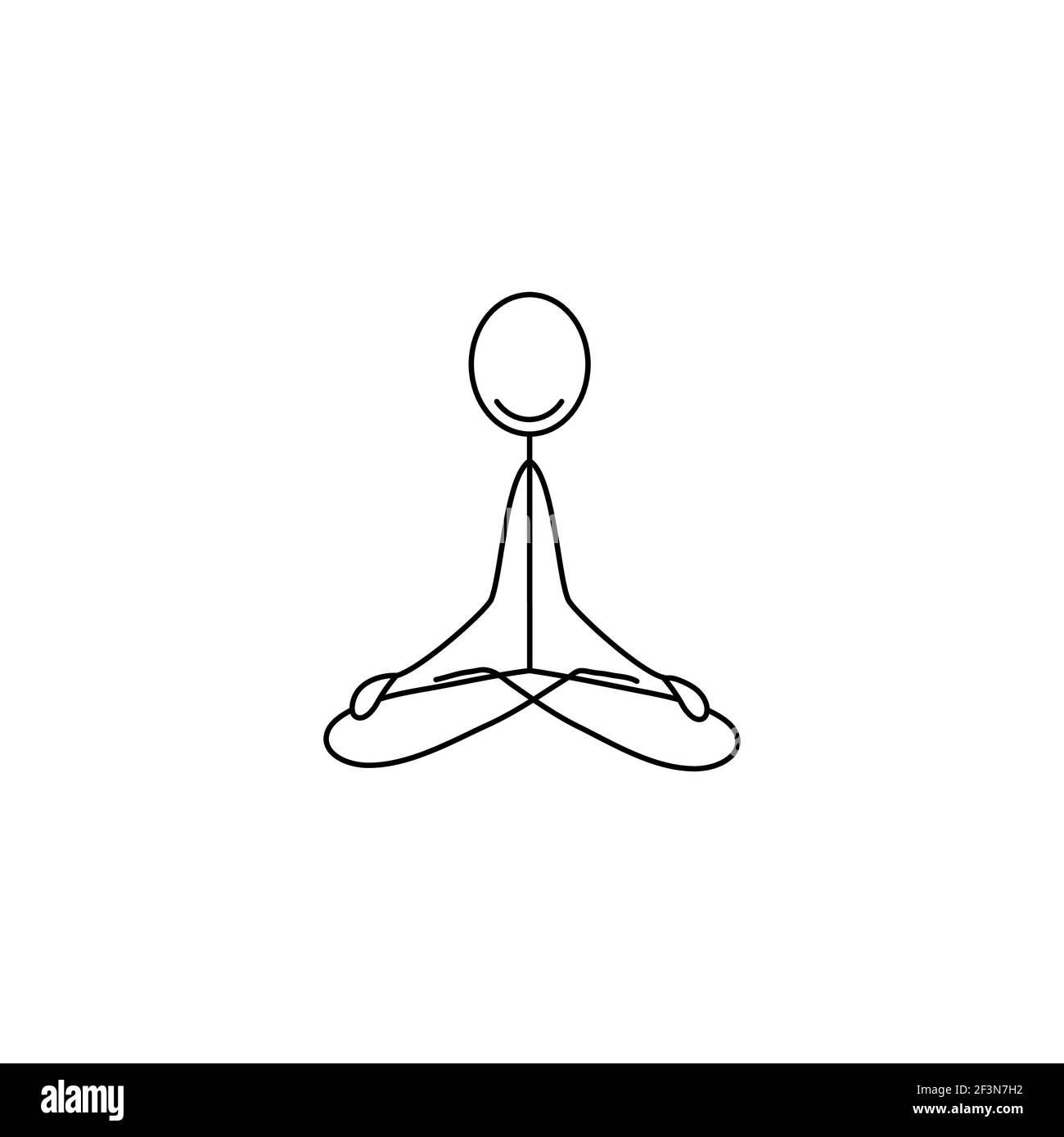 Cartoon-Symbol der Skizze Stick Figur sitzt in Lotus-Position Und meditieren isoliert auf weißem Hintergrund Stock Vektor