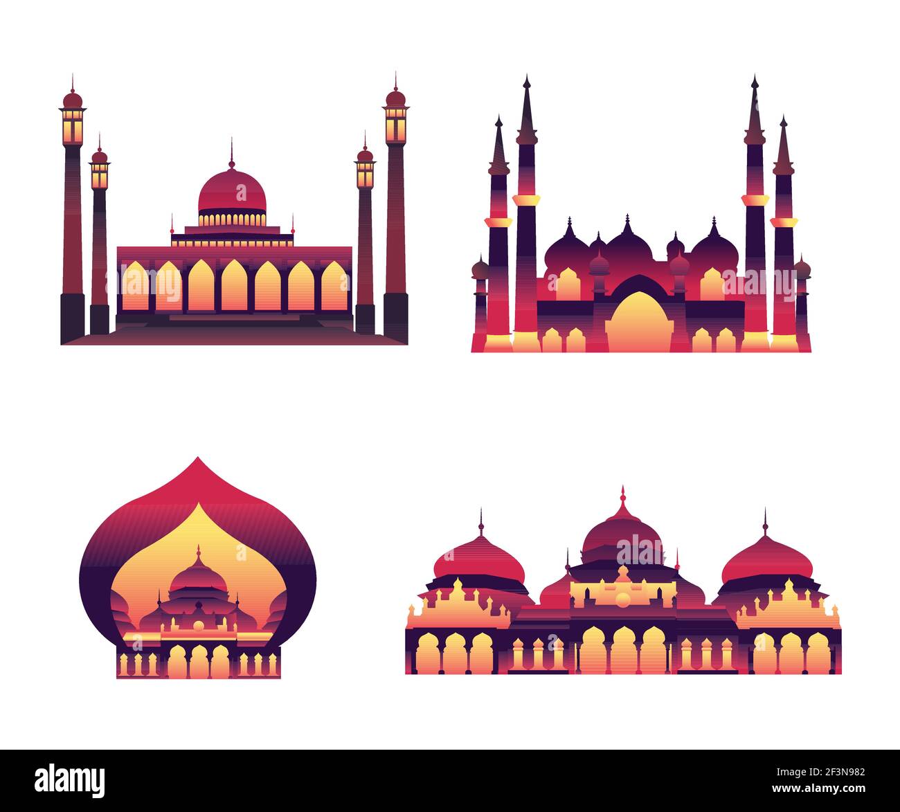 Moschee Gradient Sammlung Set Vektor Illustration Stock Vektor