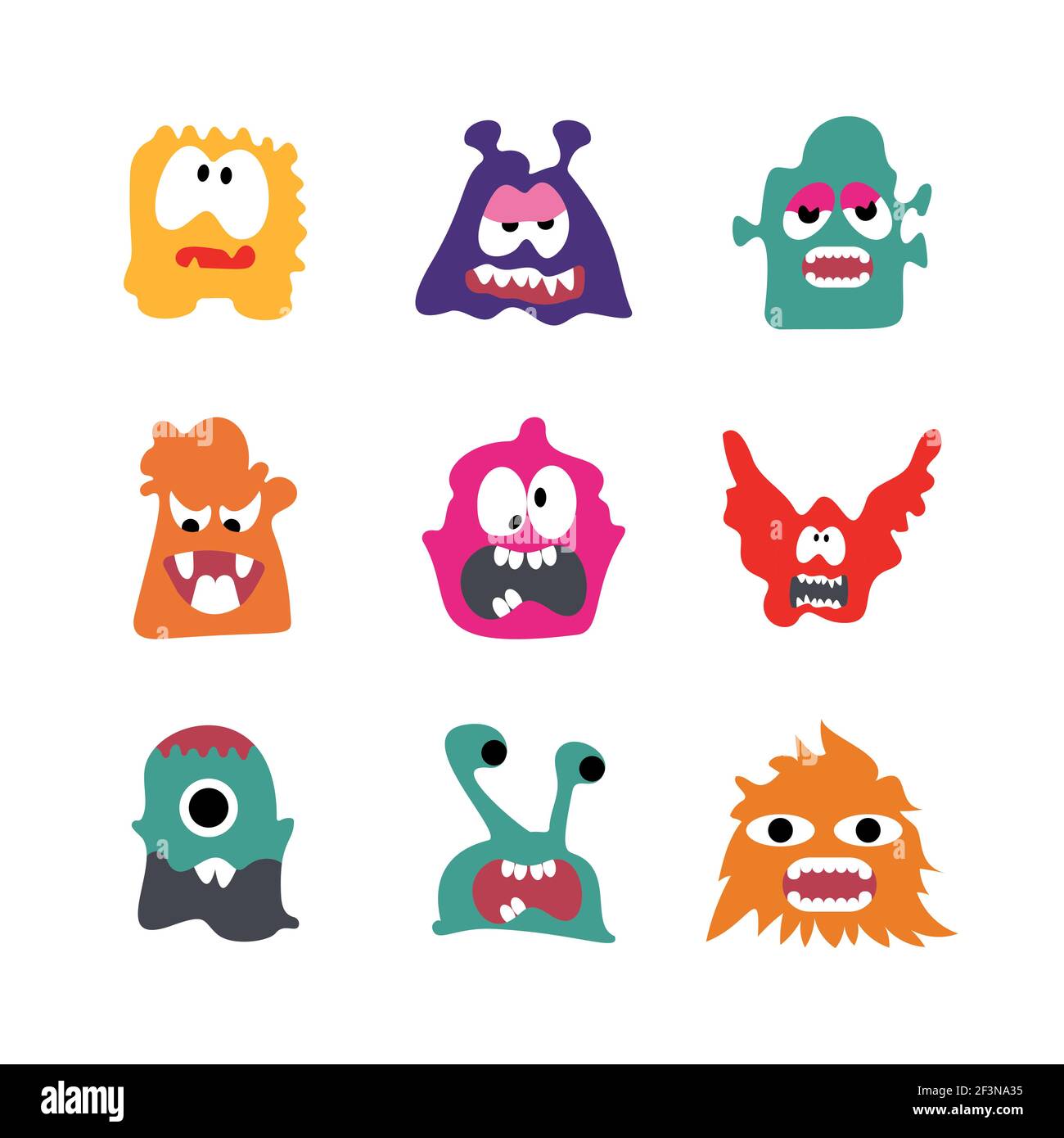 Monster Cartoon Charakter mit Aktionen Sammlung Set Vektor Illustration Stock Vektor