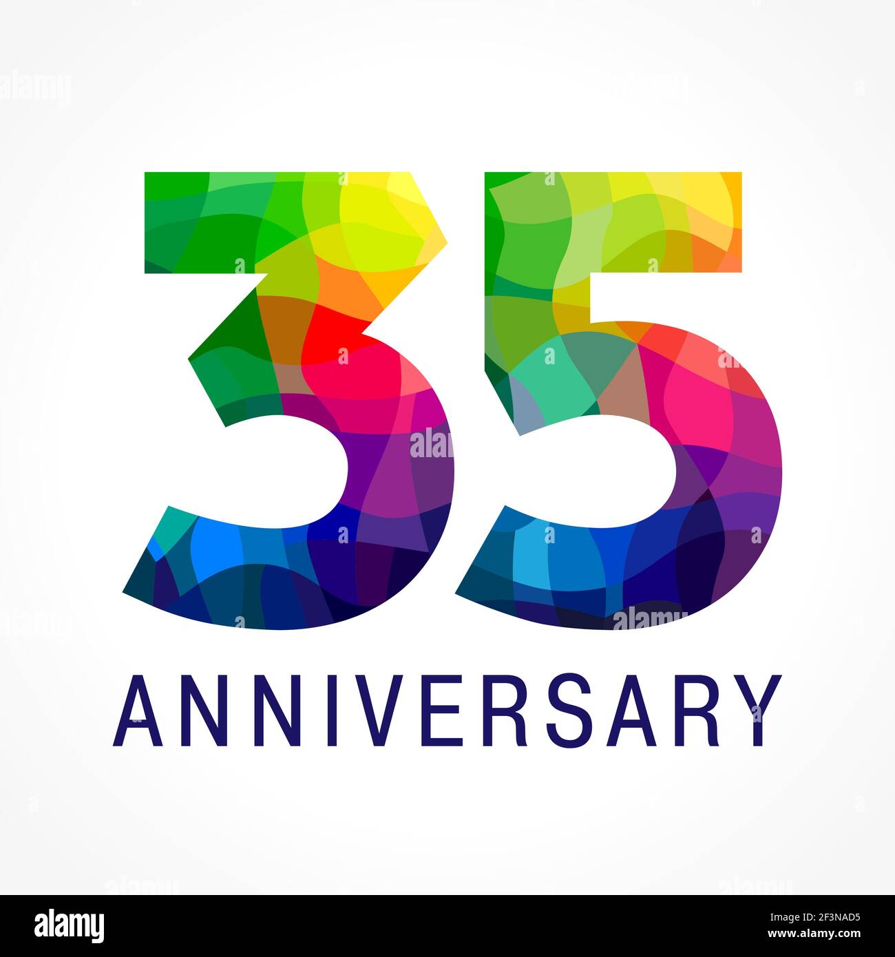 35 Jahre alt feiert farbiges Logo. Jubiläumsnummern 35. Glänzende Facette gratet Logo. Grüße im Stil von 3D. Mosaikboden aus Buntglas Stock Vektor