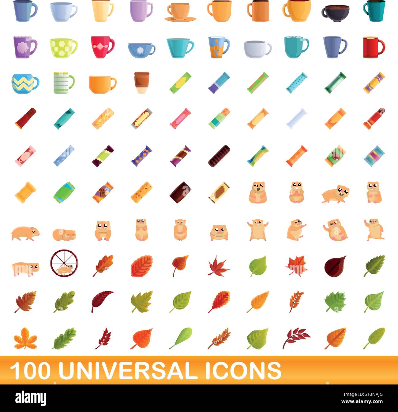 100 universelle Symbole gesetzt. Cartoon Illustration von 100 universelle Symbole Vektor auf weißem Hintergrund einstellen Stock Vektor