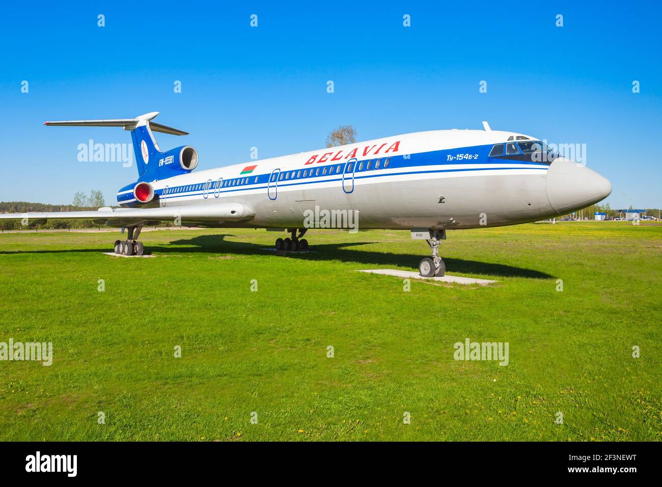 MINSK, Weißrussland - Mai 05, 2016: Tupolew Tu-154-Flugzeuge, die in der Open Air Museum der alten Zivilluftfahrt, in der Nähe von Minsk Flughafen. Die Tupolew Tu-134 ist ein 3- Stockfoto